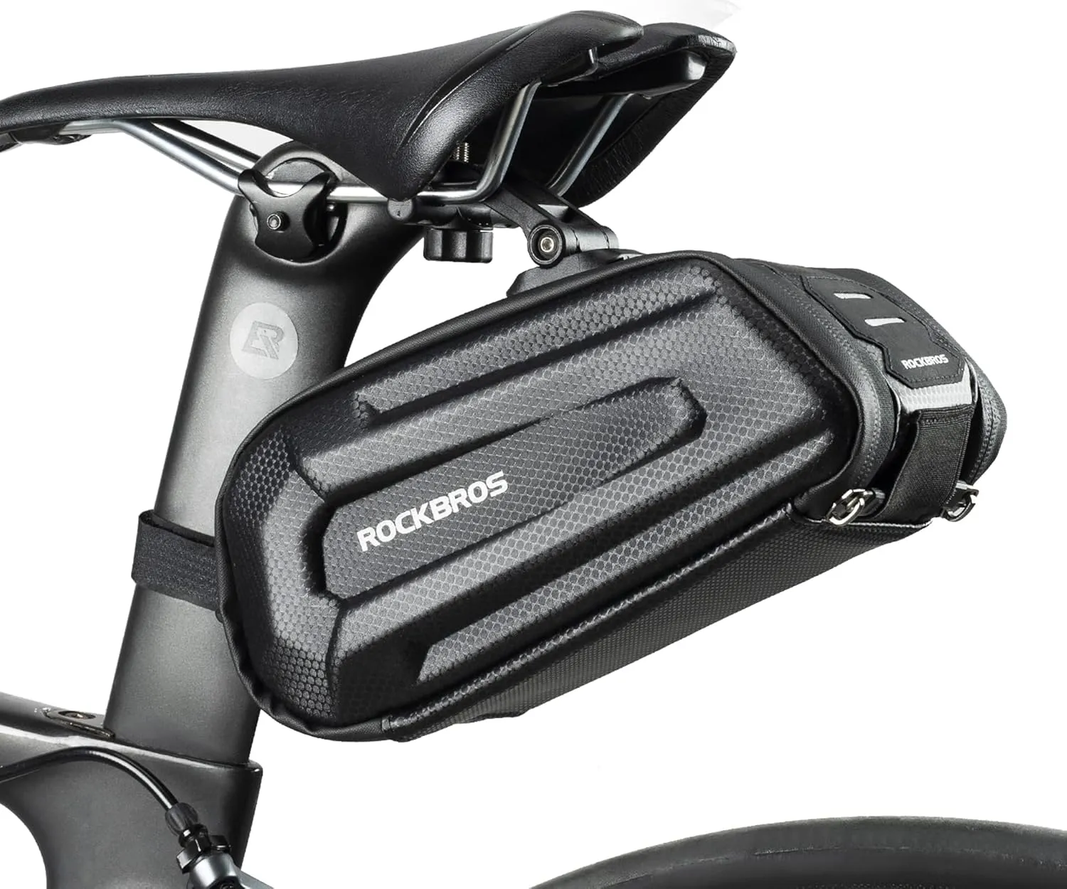 ROCKBROS Bicycle Saddle Bag Under Seat - 3D Hard Shell Bike Seat Bag With Silver Reflective Strip for Mountain Road Bikes, Quick Release 1.7L