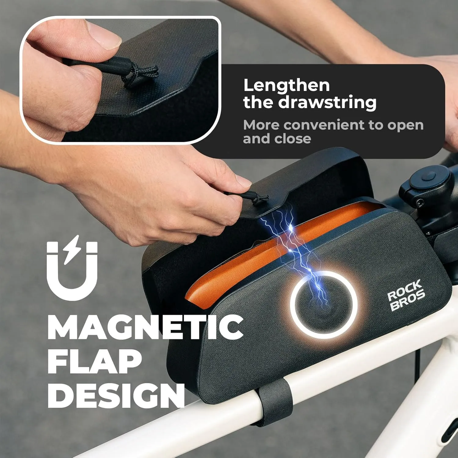 ROCKBROS Bike Frame Bag with Magnetic Flap Top Tube Bike Bag Waterproof Bike Packing Cycling Tools Storage Bag for MTB Road Bike