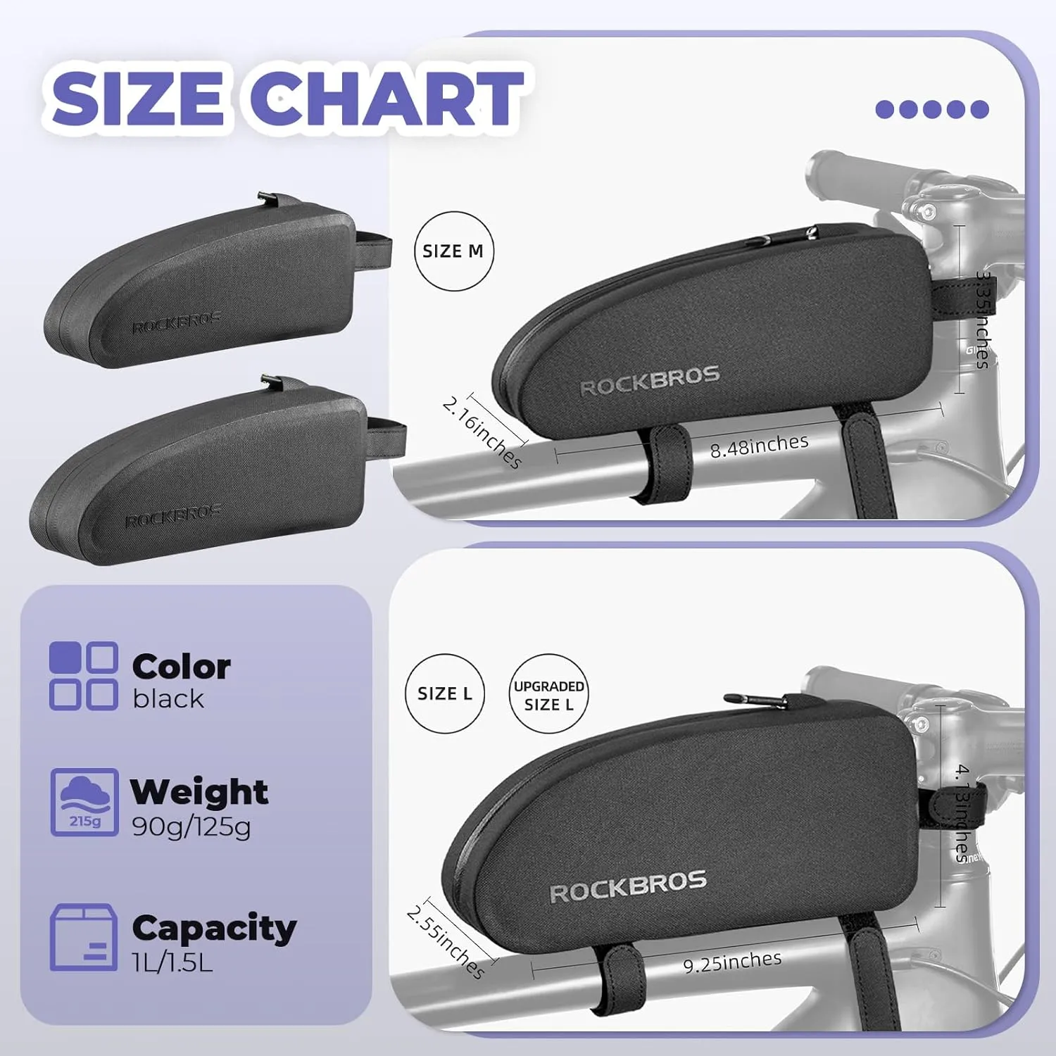 ROCKBROS Bike Top Tube Bag Bicycle Front Frame Bag Waterproof Bike Pouch Pack Bike Phone Bag Cycling Accessories Pouch for Mountain Road Bike Large