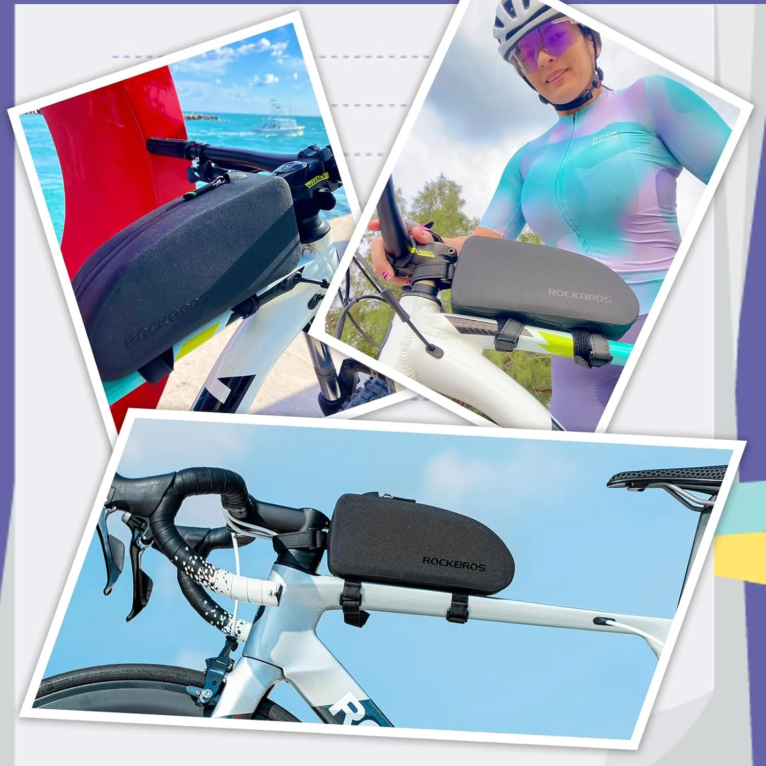 ROCKBROS Bike Top Tube Bag Bicycle Front Frame Bag Waterproof Bike Pouch Pack Bike Phone Bag Cycling Accessories Pouch for Mountain Road Bike Large