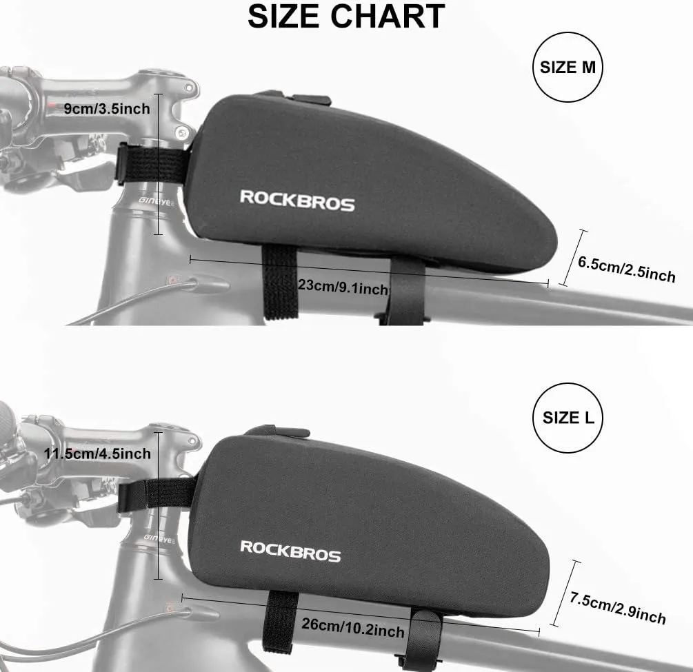 ROCKBROS Top Tube Bike Frame Bag - Waterproof, Two Zipper Pockets, Pouch for Bicycles