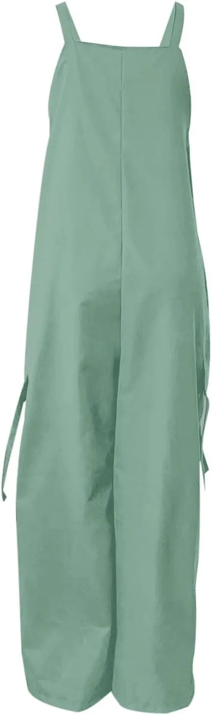Rompers for Women Loose Fit Oversized Wide Leg Jumpsuit Boho Flowy Long Palazzo Pants Summer Rompers with Pockets