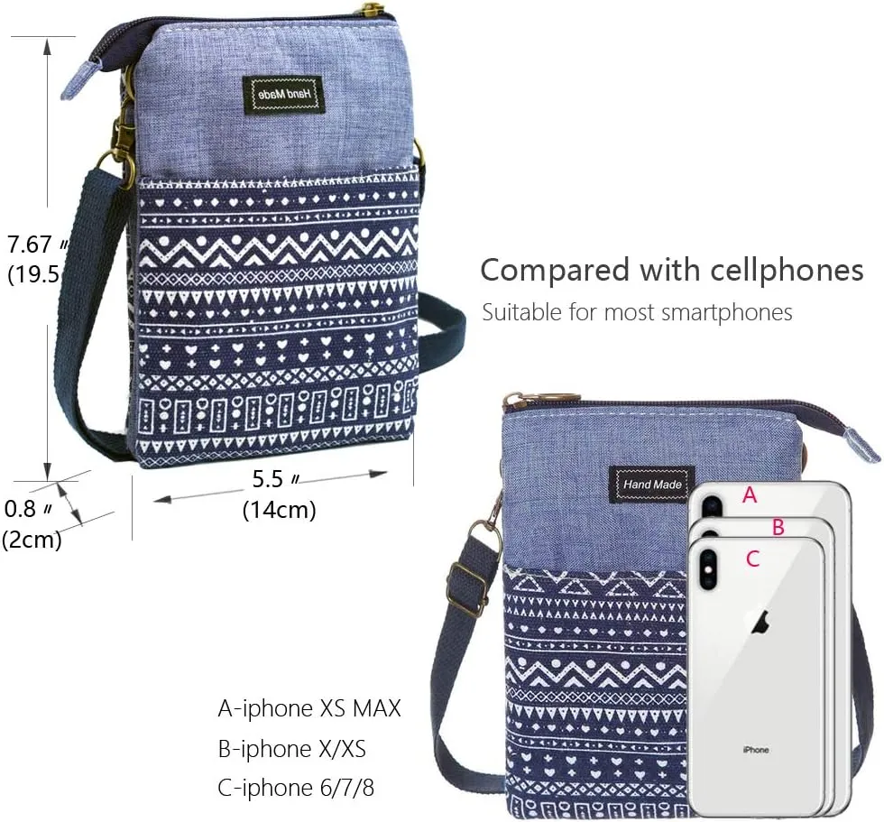 Roomy Cell Phone Purse Wallet Canvas Small Crossbody Purse Bags with Shoulder Strap For Women teen girlsl