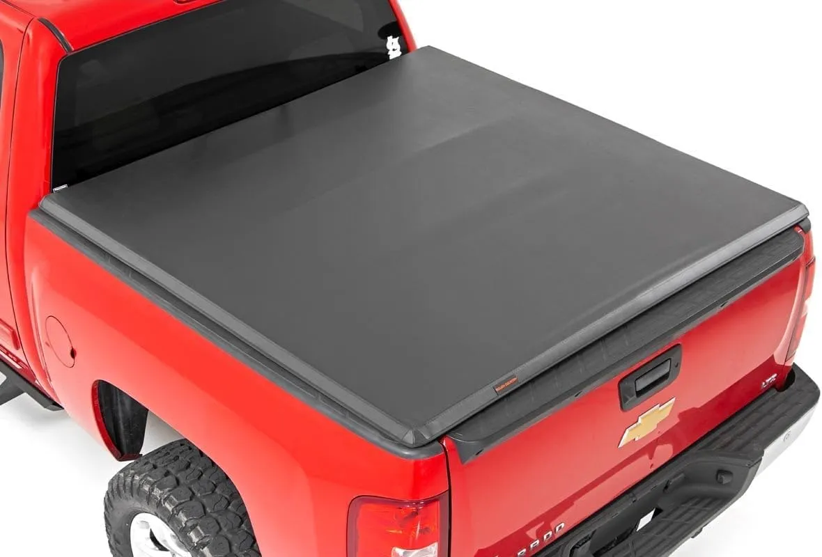 Rough Country Soft Tri-Fold Truck Bed Cover, Truck Tonneau Covers for Chevy Silverado 1500 / GMC Sierra 1500 (2007-2013) - 5'9 Weather-Resistant Truck Bed Cover, Soft Tri-Fold Tonneau Cover - 41207550