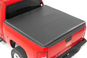 Rough Country Soft Tri-Fold Truck Bed Cover, Truck Tonneau Covers for Chevy Silverado 1500 / GMC Sierra 1500 (2007-2013) - 5'9 Weather-Resistant Truck Bed Cover, Soft Tri-Fold Tonneau Cover - 41207550