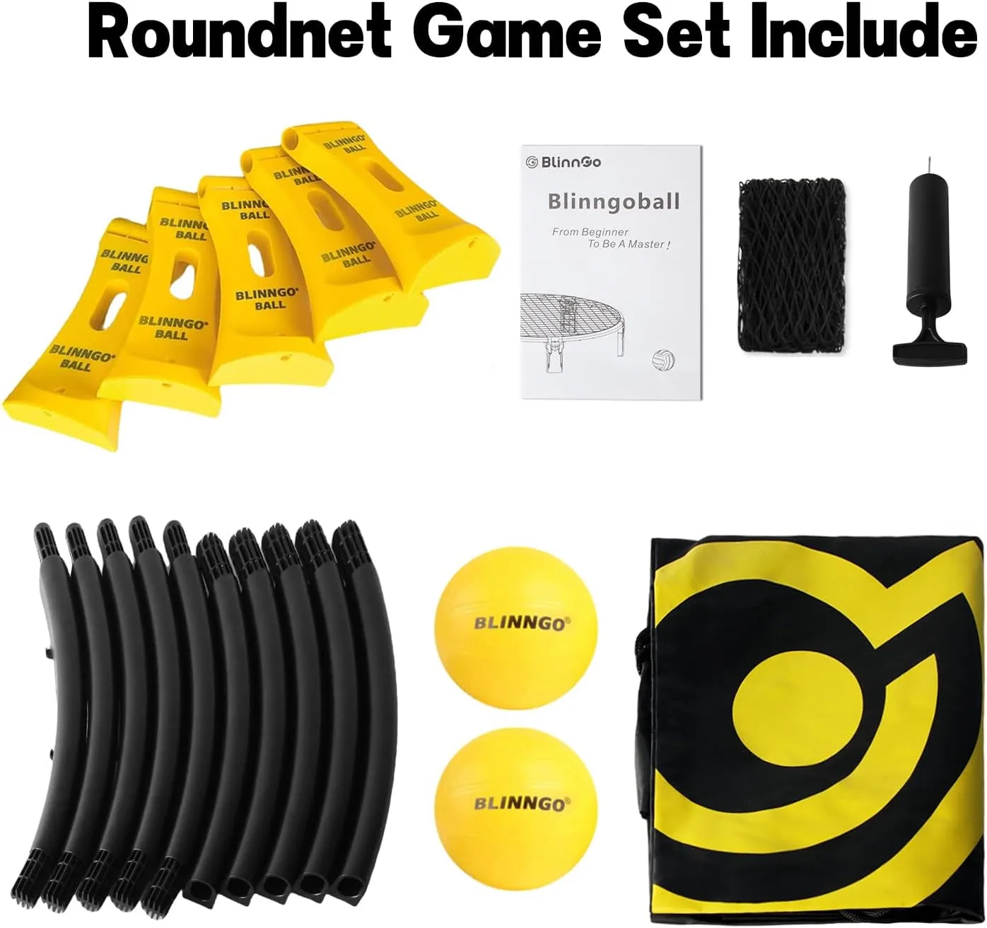 Roundnet Game Set with Balls and Patented Net, Lawn, Beach, Backyard Outdoor Game for Adults and Family