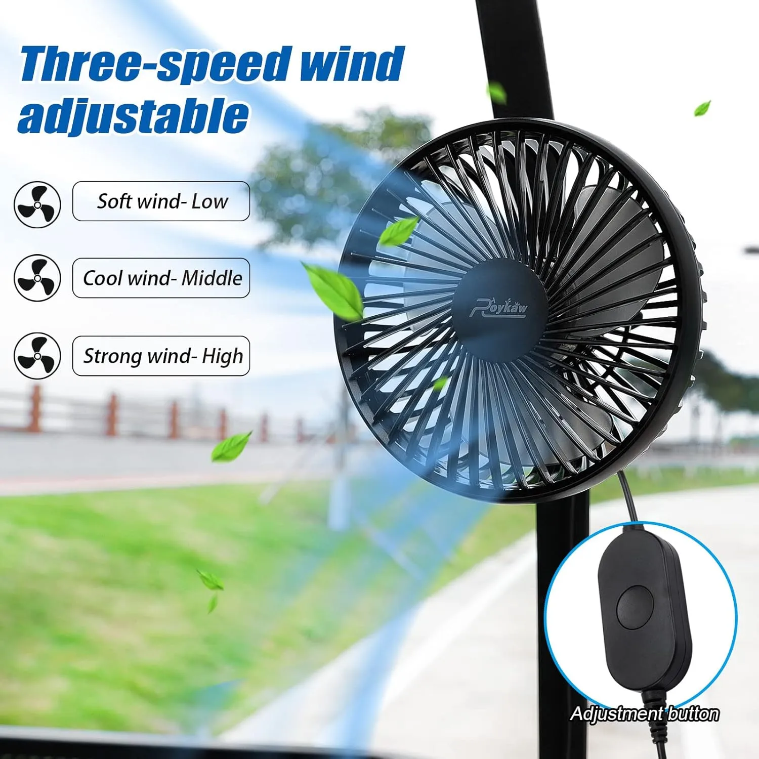 Roykaw Golf Cart Fan Portable USB Input Compatible with EZGO Club Car Yamaha, 3-Speed Settings, 360 Degree Rotation, Long Lasting, Low Noise Designed, Quick Release & Won't Fall Off