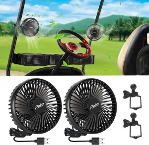 Roykaw Golf Cart Fan Portable USB Input Compatible with EZGO Club Car Yamaha, 3-Speed Settings, 360 Degree Rotation, Long Lasting, Low Noise Designed, Quick Release & Won't Fall Off