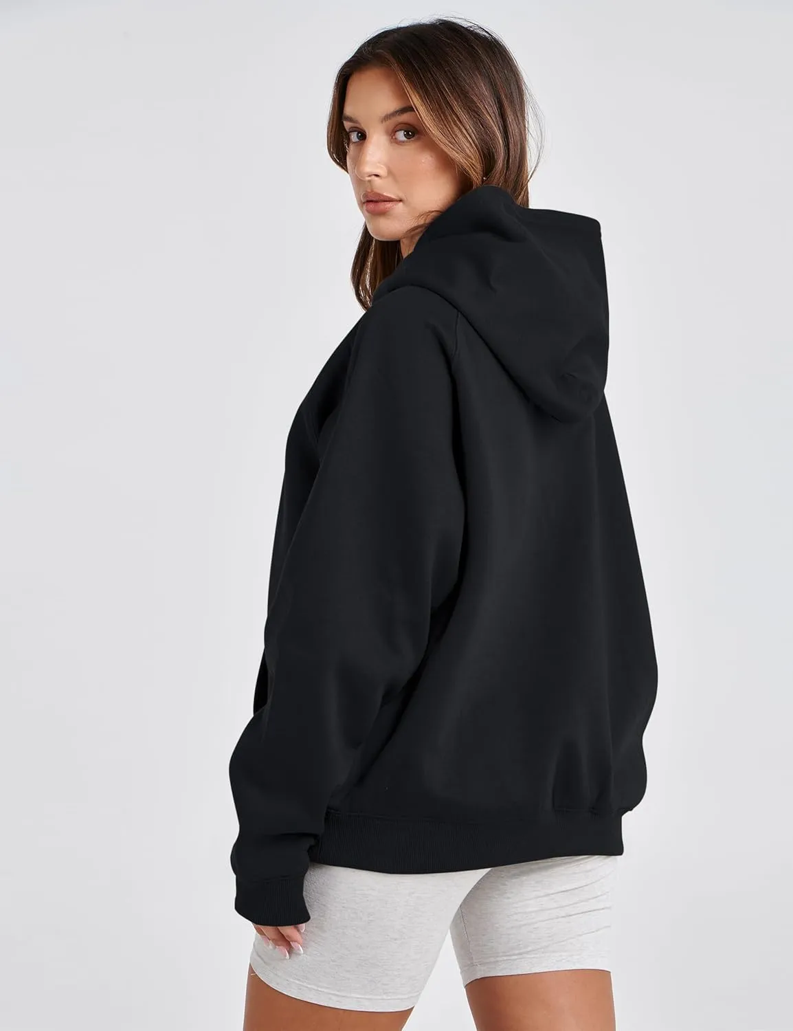 SAFRISIOR Oversized Hoodies for Women and Men Couples Fleece Basic Solid Hooded Sweatshirt Pullover Jackets