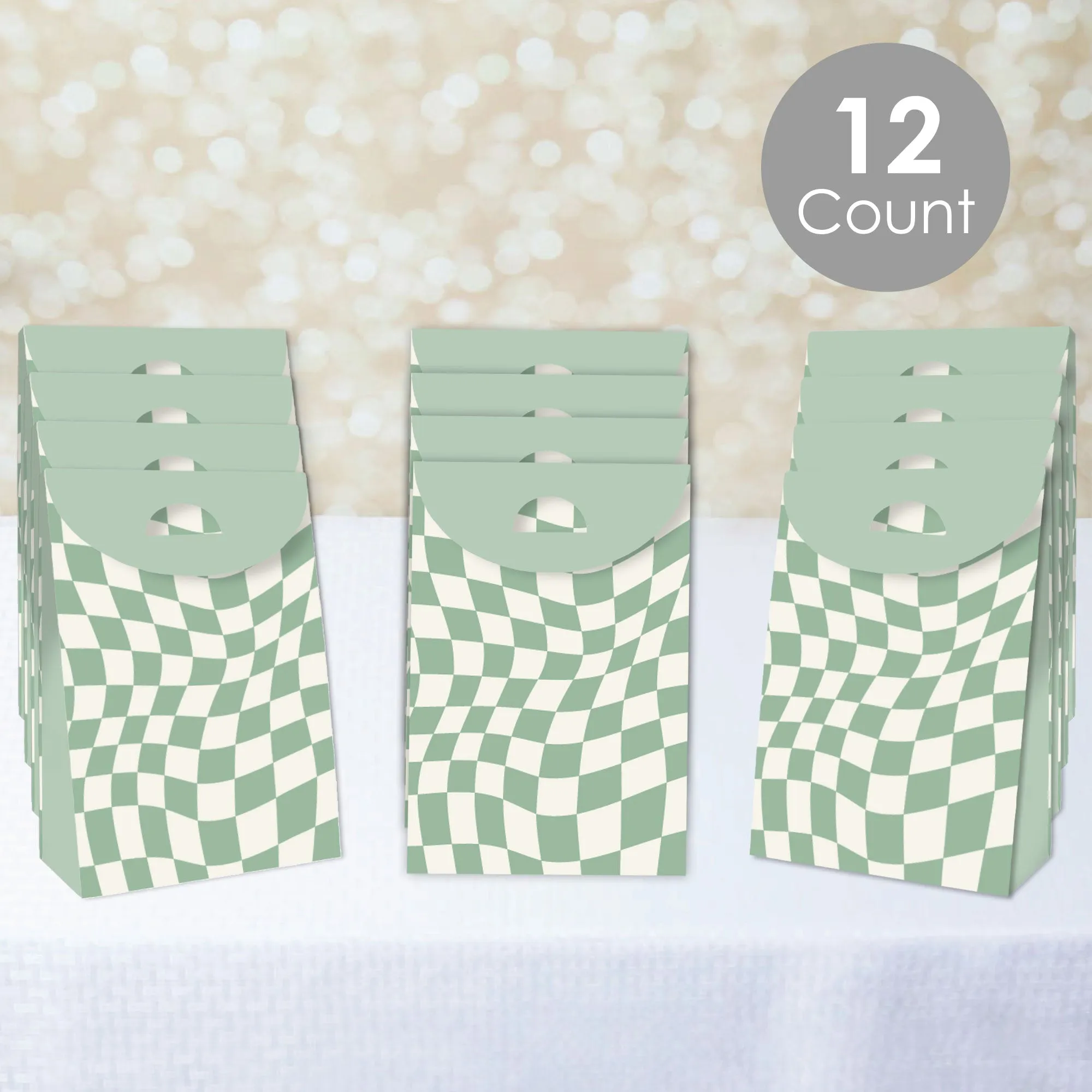 Sage Green Checkered Goodie Bags - 12 Ct