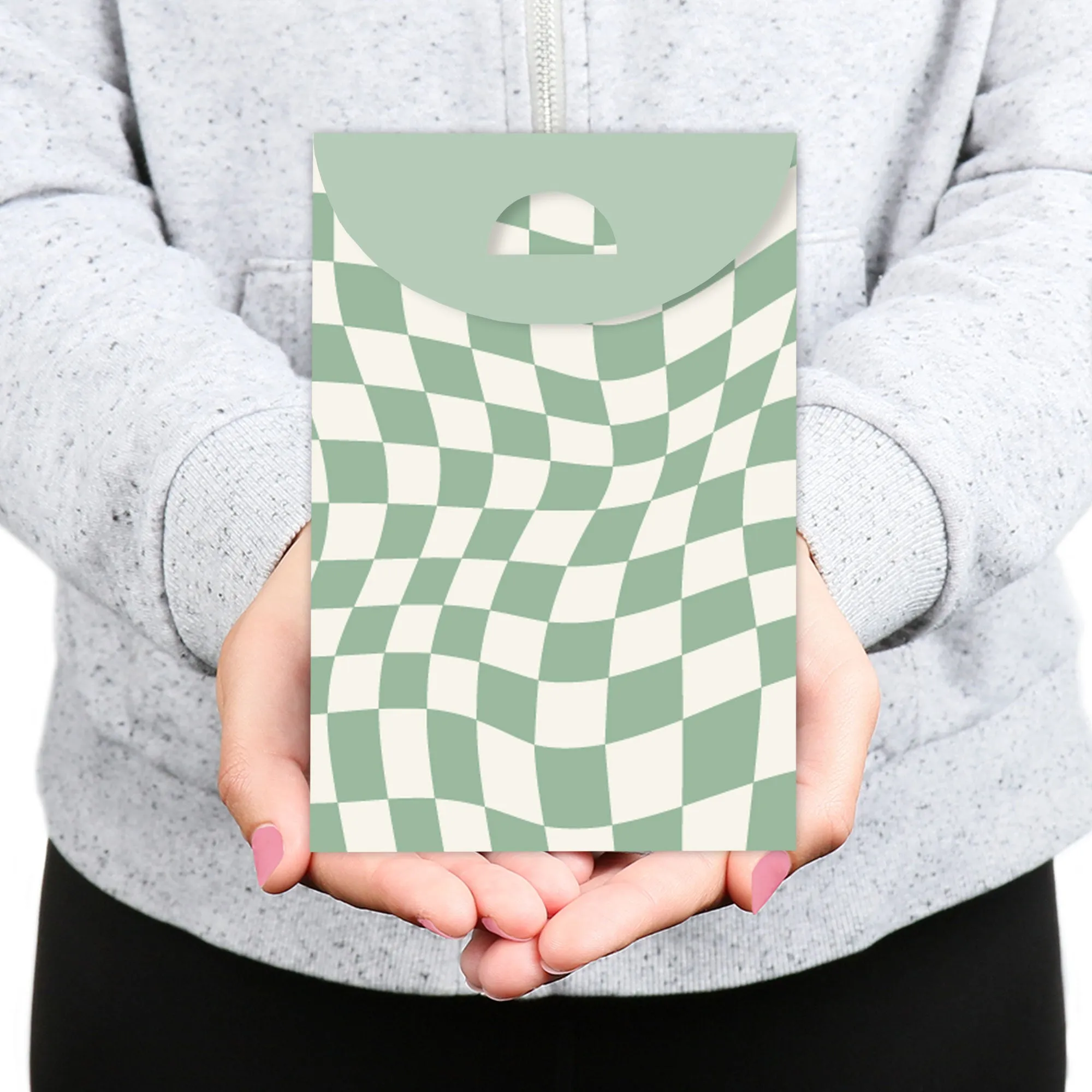 Sage Green Checkered Goodie Bags - 12 Ct