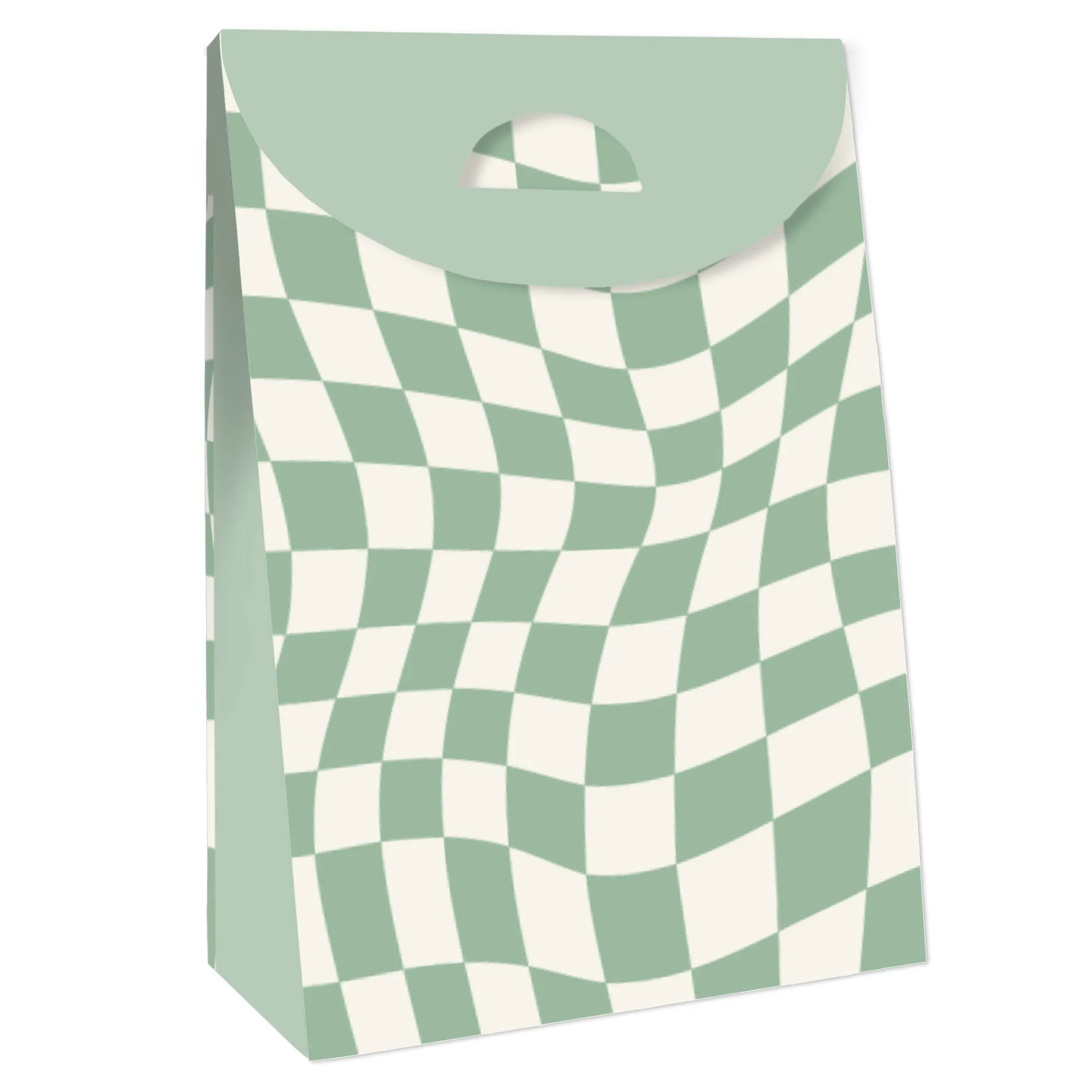 Sage Green Checkered Goodie Bags - 12 Ct