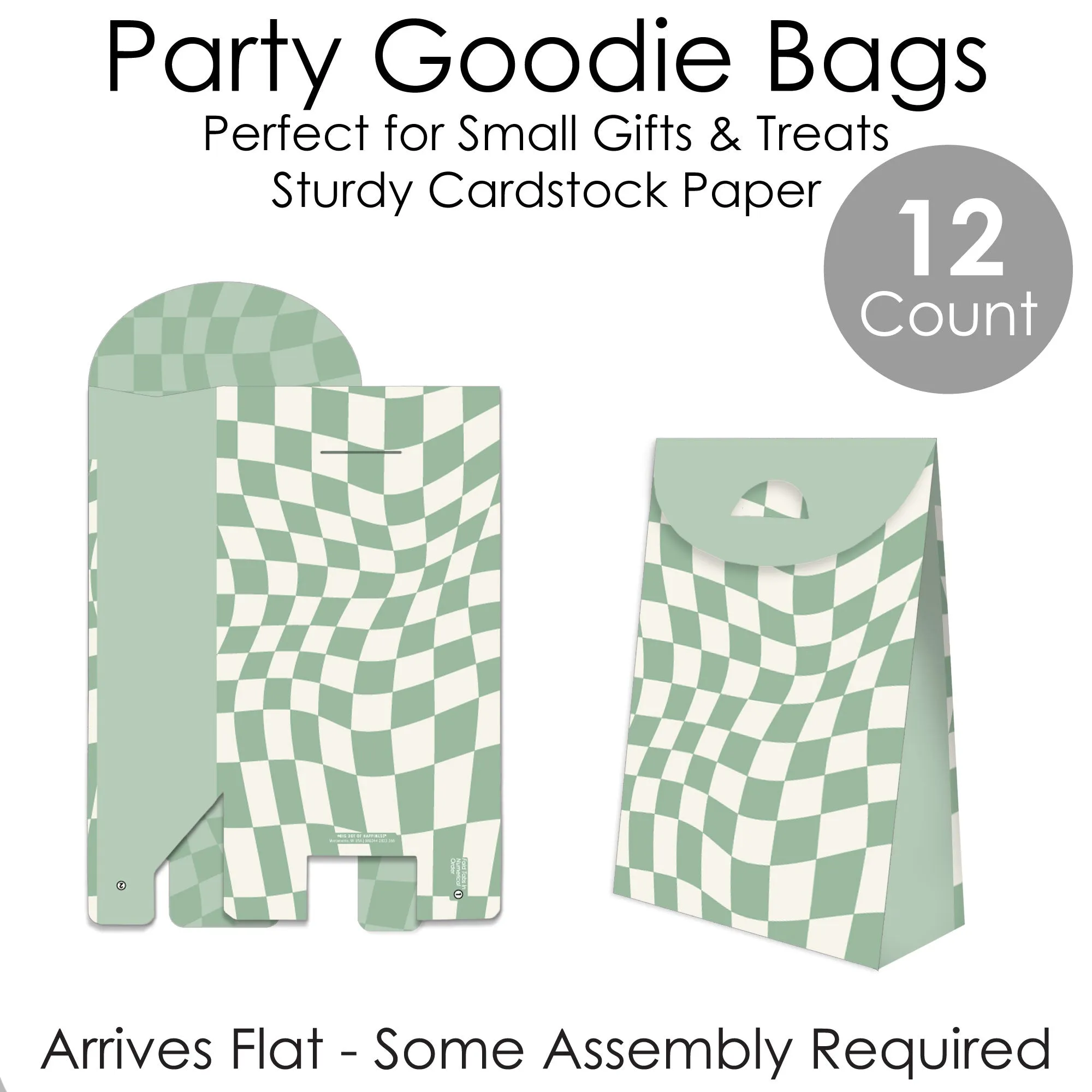 Sage Green Checkered Goodie Bags - 12 Ct