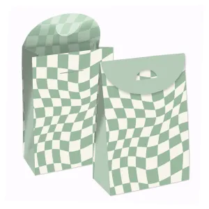 Sage Green Checkered Goodie Bags - 12 Ct