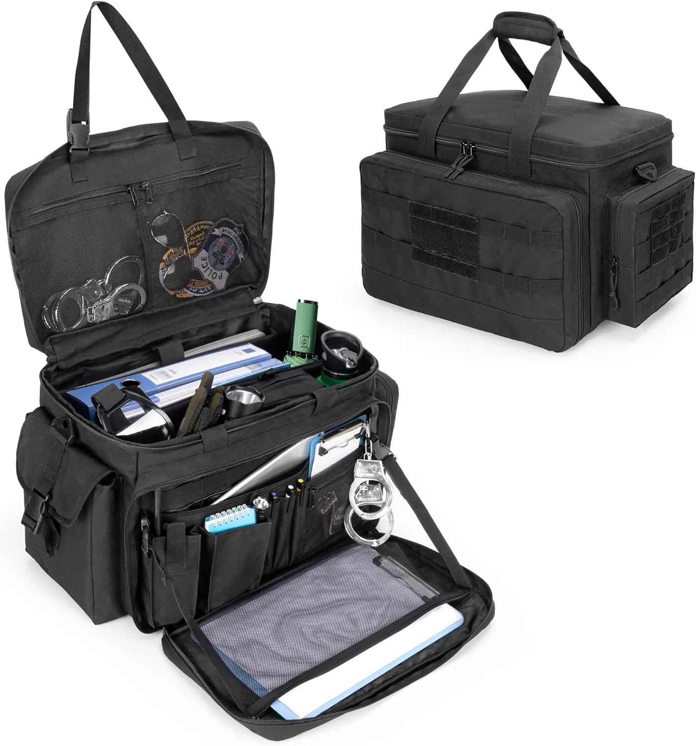 Samdew Patrol Duty Bag with Padded Laptop Layer (up to 15.6"), MOLLE Compatible, Front Seat Organizer for Police Equipment