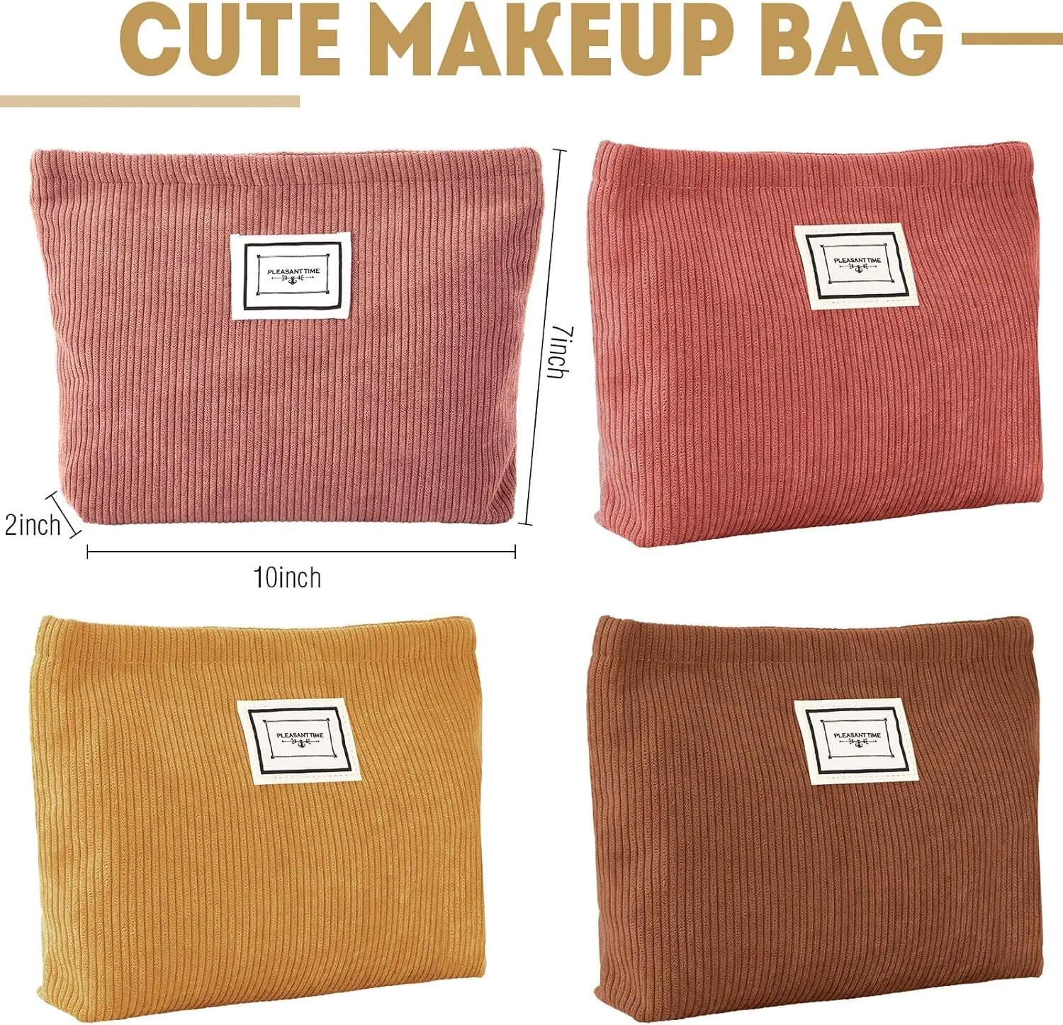 Sanwuta 4 Pack Velvet Makeup Bag Cosmetic Bag for Women Large Capacity Corduroy Pouch Zipper Canvas Travel Toiletry Purse Make up Organizer Case Accessories(Yellow Brown Series,Plaid)