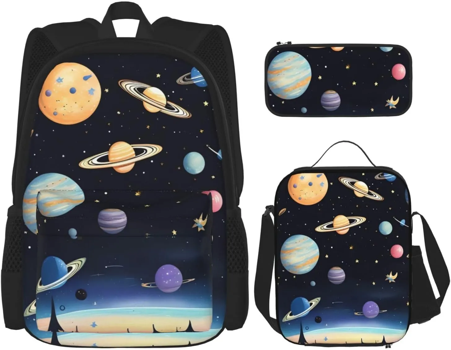 Saturn Jupiter Earthbackpack 3 Piece Set, Duffel Bag, Casual Backpack, Girls Boys Backpack For Hiking, School