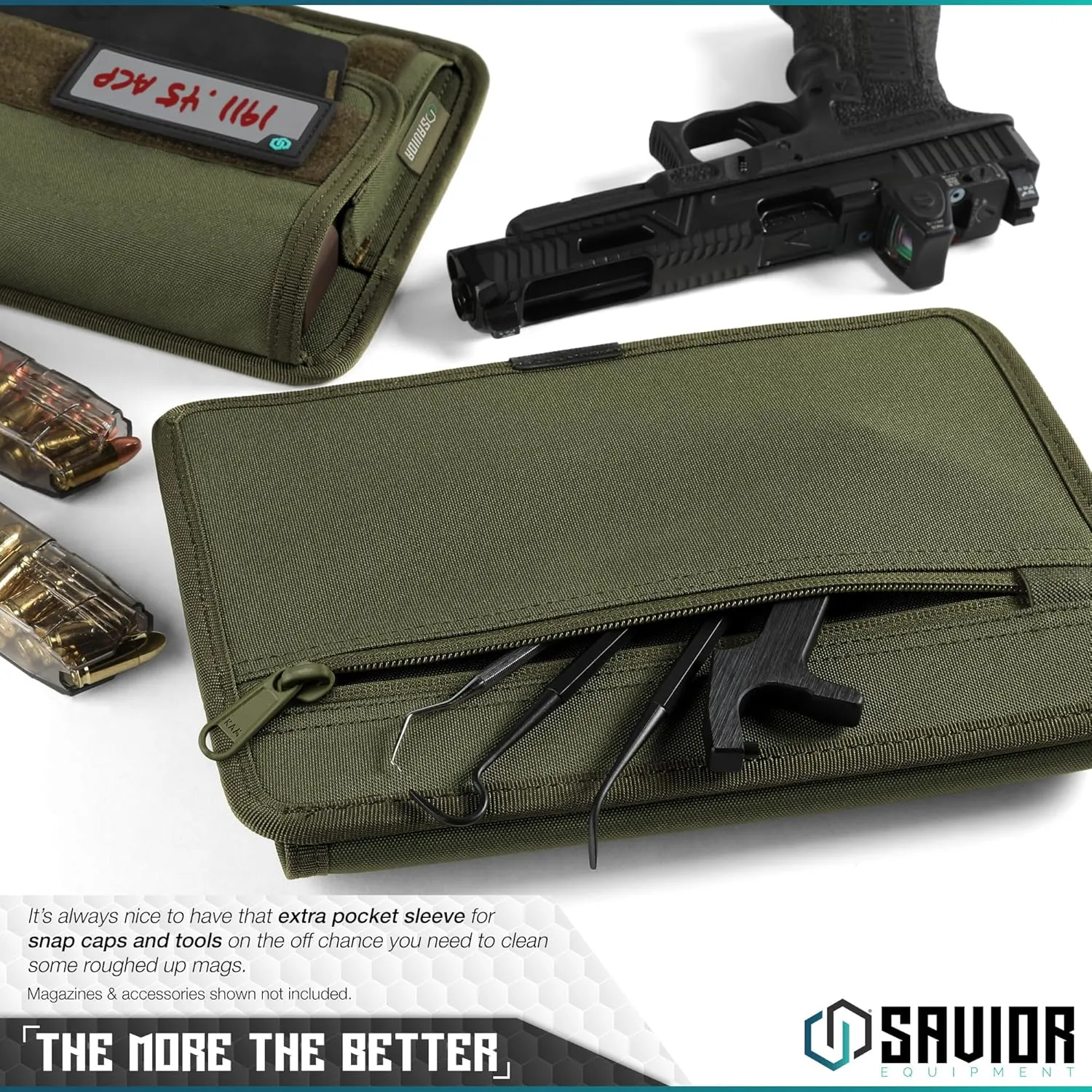 Savior Equipment Mag Buddy 2-Pack Tactical Pistol Mag Pouch Hold Up to 5 Standard Single/Double Stack Magazine, Handgun Magazine Organizer Holder Transportation Carrier, 4 of ID Patches Included