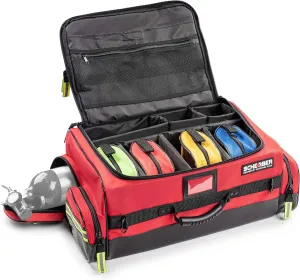 Scherber First Responder O2 Bag | Ultimate Professional EMT/EMS Trauma Oxygen Kit | Durable Reflective 600D Water Repellant Bag w/10  Compartments, Zippered Pockets, Dividers & Padded Strap | XL - Red