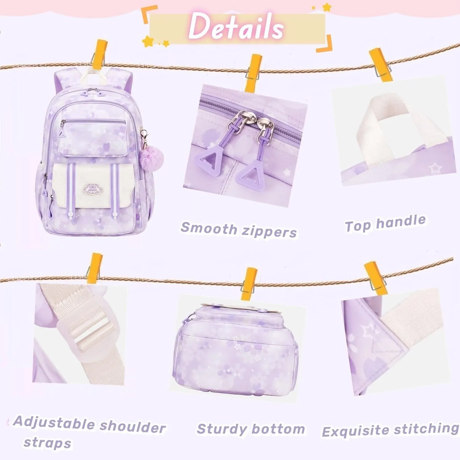 School Backpack for Teens Girls Kids Backpack for Girls Elementary School Multi Pocket Bookbag Purple