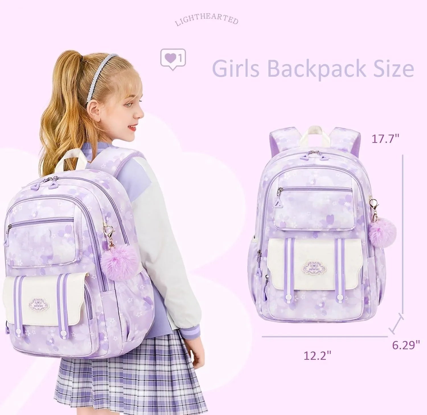 School Backpack for Teens Girls Kids Backpack for Girls Elementary School Multi Pocket Bookbag Purple