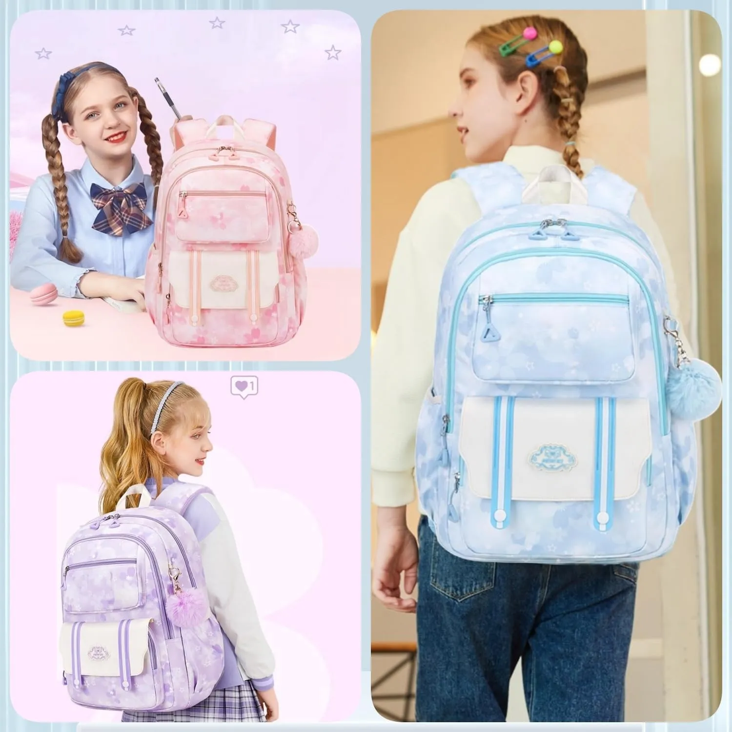 School Backpack for Teens Girls Kids Backpack for Girls Elementary School Multi Pocket Bookbag Purple