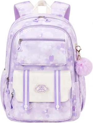 School Backpack for Teens Girls Kids Backpack for Girls Elementary School Multi Pocket Bookbag Purple