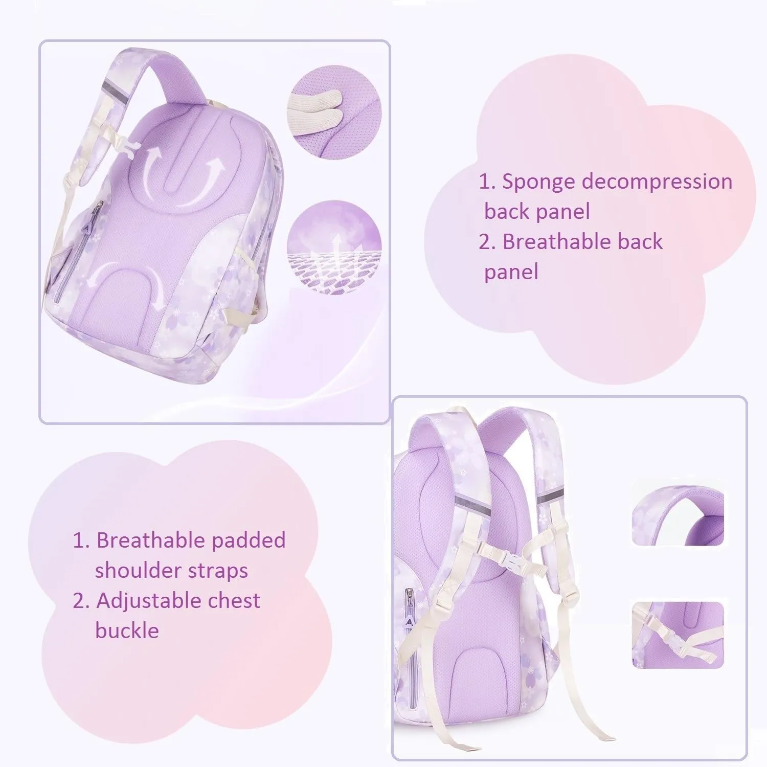 School Backpack for Teens Girls Kids Backpack for Girls Elementary School Multi Pocket Bookbag Purple