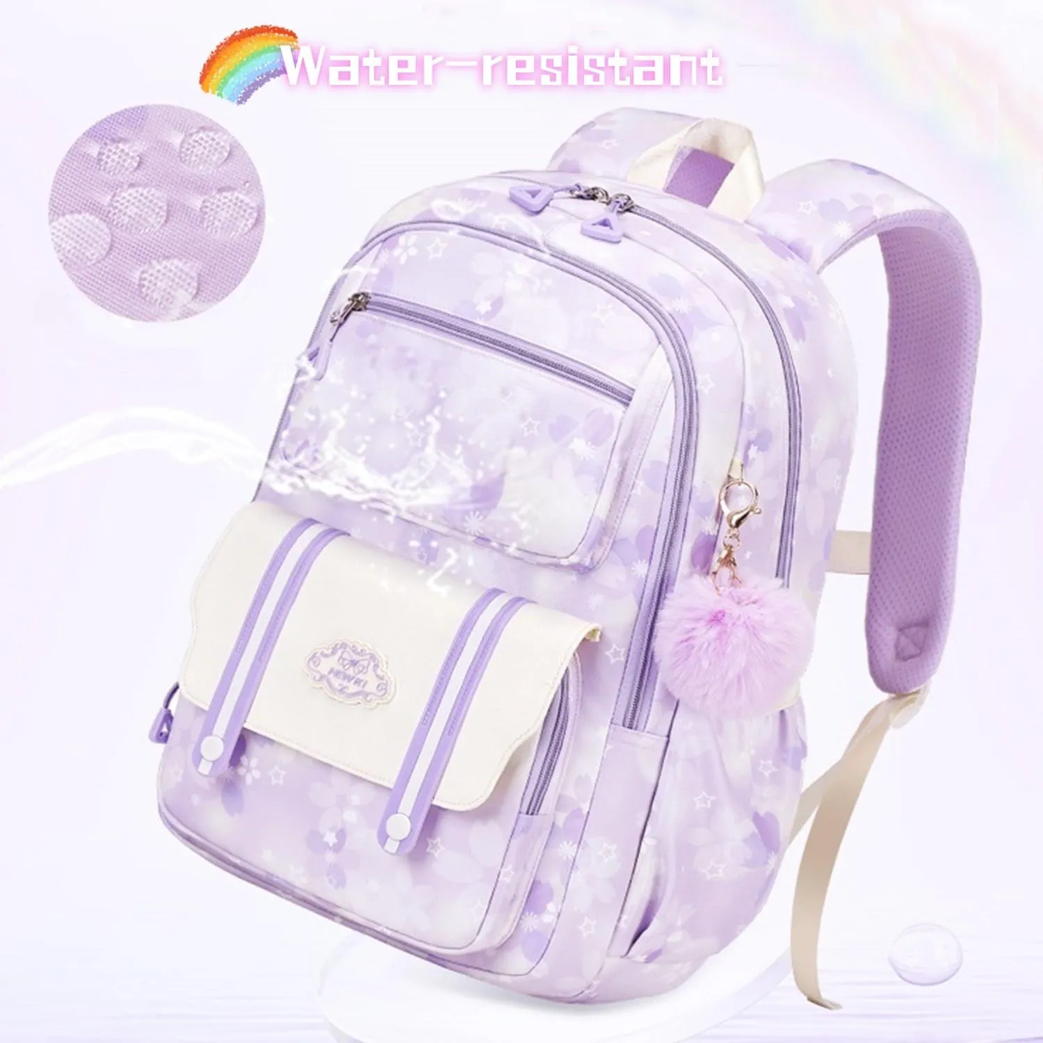 School Backpack for Teens Girls Kids Backpack for Girls Elementary School Multi Pocket Bookbag Purple