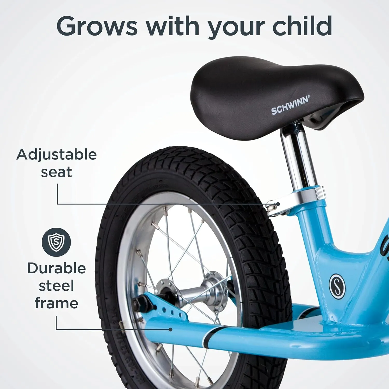 Schwinn Balance Bike, 12 Inch Bike for Kids Ages 2-4, Durable Steel Frame, Padded Seat, Cushioned Grips, Adjustable Seat Grows with Your Child, No Training Wheels Needed, Training Bicycle for Kids