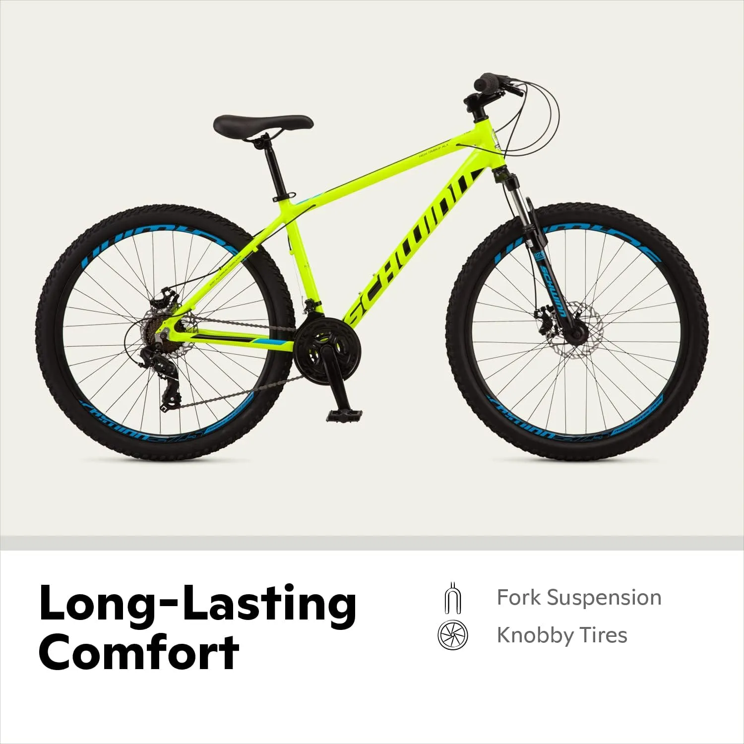 Schwinn High Timber Mountain Bike for Adult Youth Men Women Boys Girls, 24 to 29-Inch Wheels, 7 or 21-Speeds, Front Suspension, Aluminum and Steel Frame Options