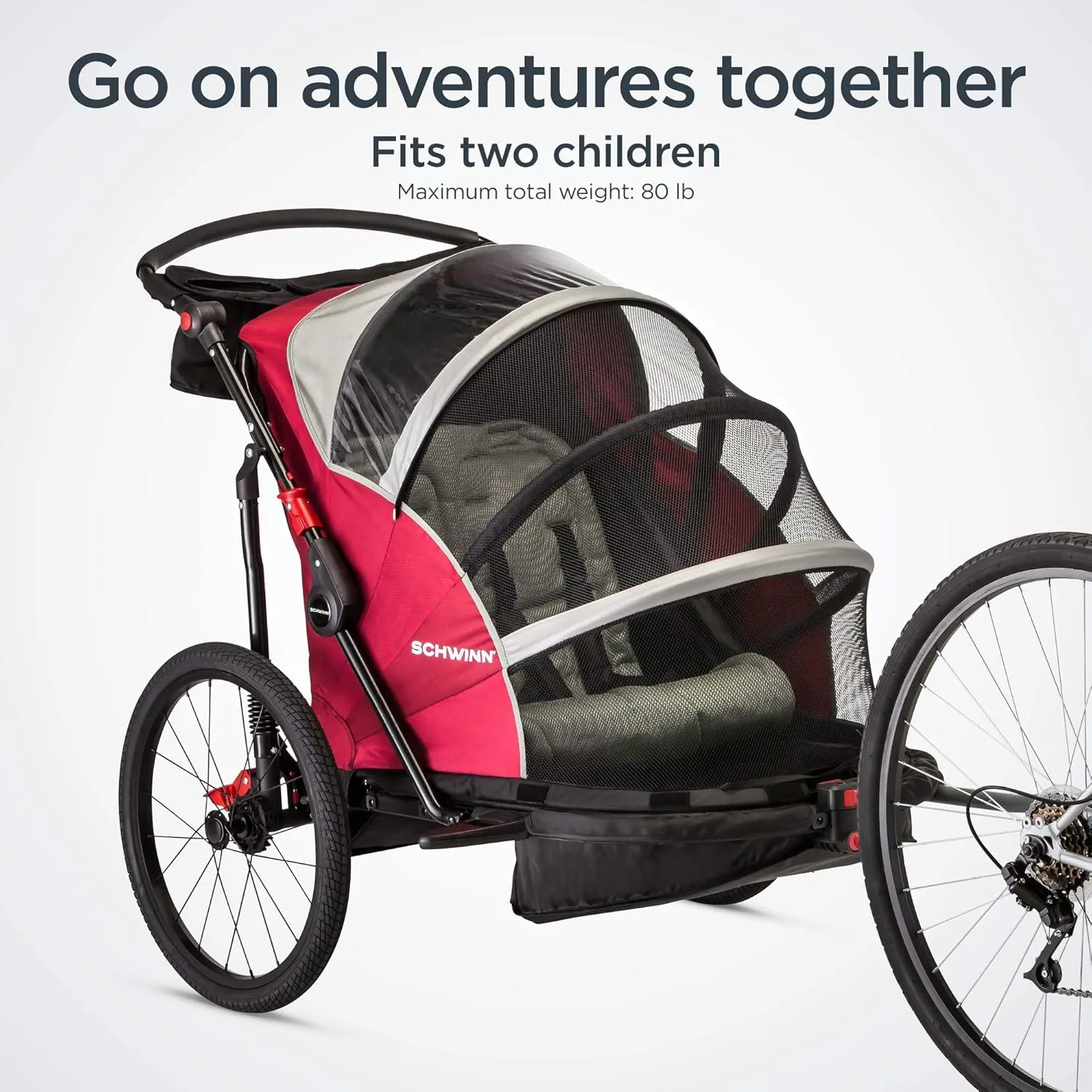 Schwinn Joyrider Echo and Trailblazer Child Bike Trailer, Single and Double Seat Baby Carrier Options, Canopy, 16 or 20-Inch Air-Filled Tires, with Bug Screen & Weather Shield, Bike Attachment