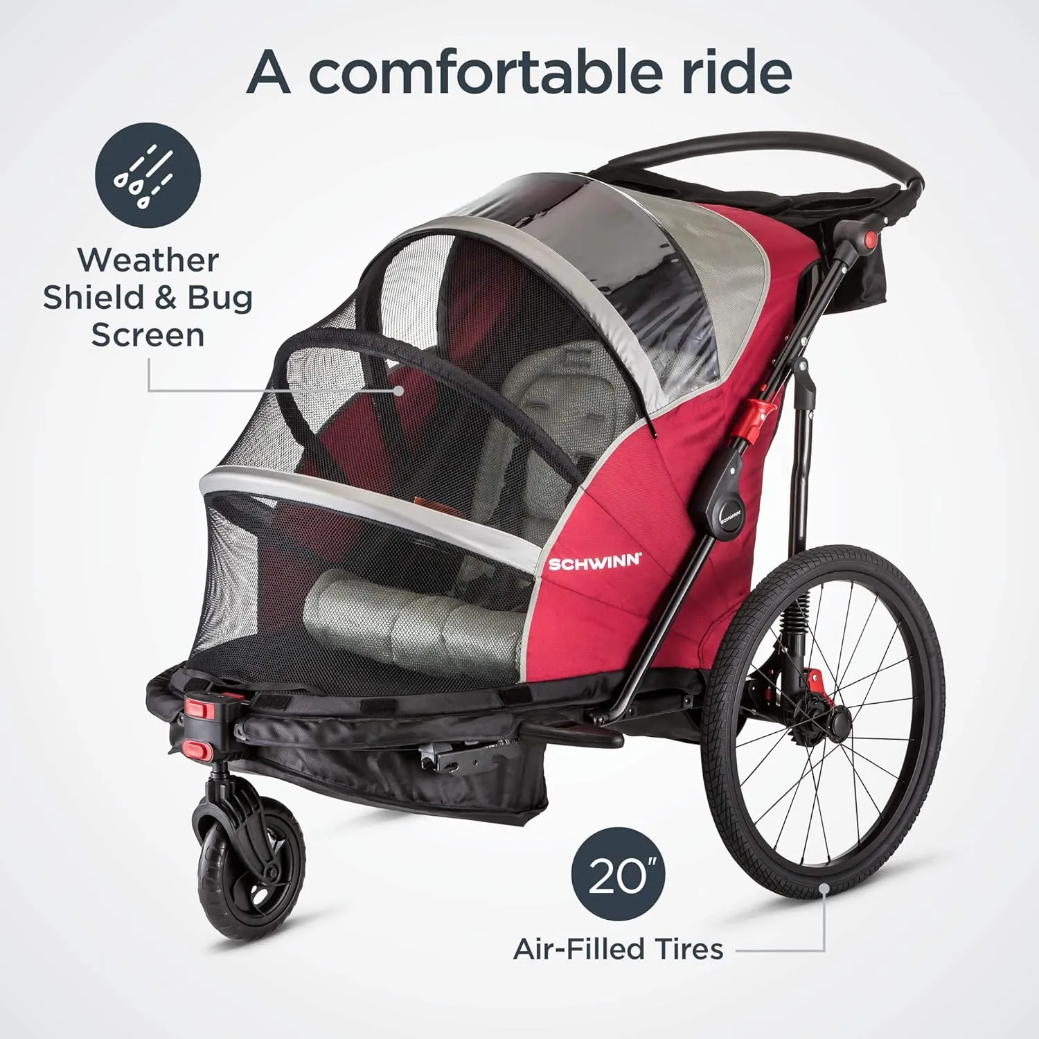Schwinn Joyrider Echo and Trailblazer Child Bike Trailer, Single and Double Seat Baby Carrier Options, Canopy, 16 or 20-Inch Air-Filled Tires, with Bug Screen & Weather Shield, Bike Attachment