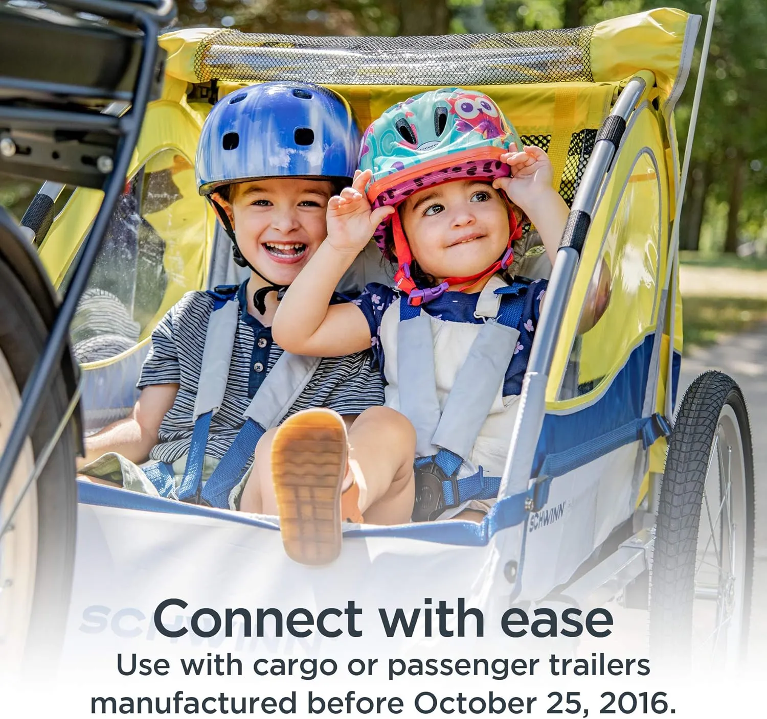 Schwinn Kids Bike Trailer and Stroller, Seats 2 Riders, Carrier Canopy for Sun Protection and Weather Blocking, Foldable and Compact for Easy Storage, Flag Included