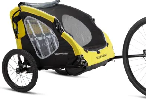 Schwinn Prescott Bike Trailer for Kids, Lightweight Tow with Bicycle, 2 Seats, 80 lb max, Yellow