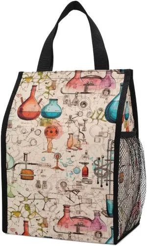 Science Chemical Knowledge Lunch Bag Foldable Lunch Box Portable Insulated Tote Bags with Handle for Office School