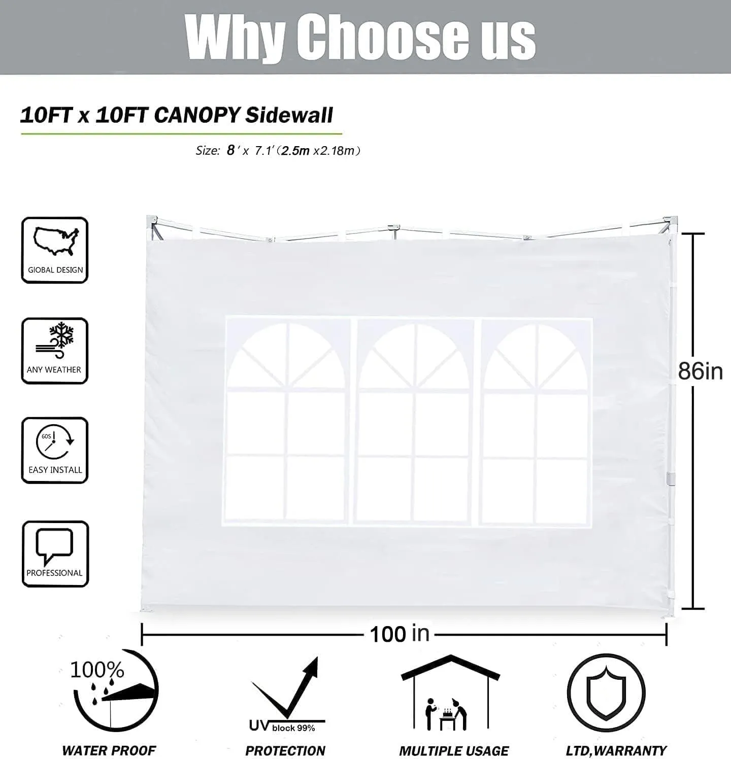 SCOCANOPY 2PCS SideWall with Window for 8x8 Canopy Frame (White)