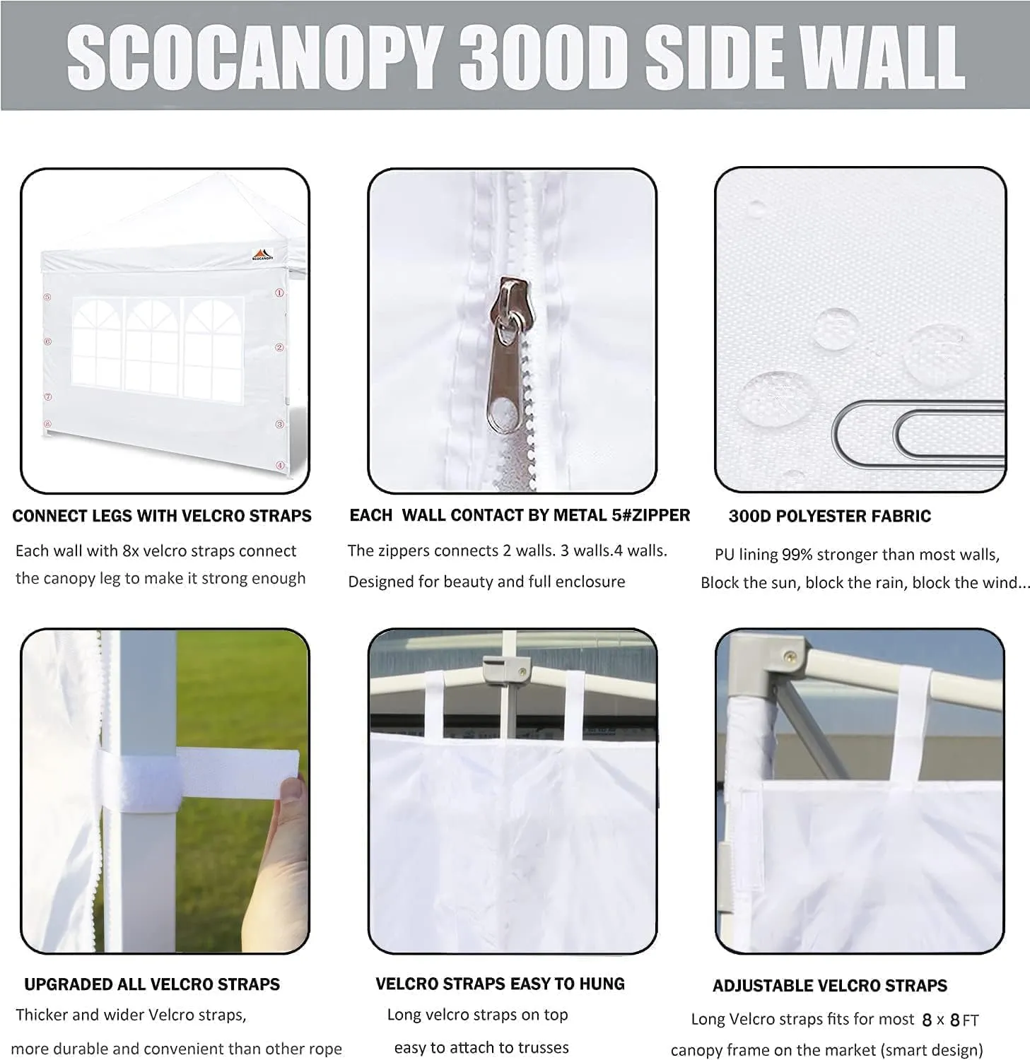 SCOCANOPY 2PCS SideWall with Window for 8x8 Canopy Frame (White)