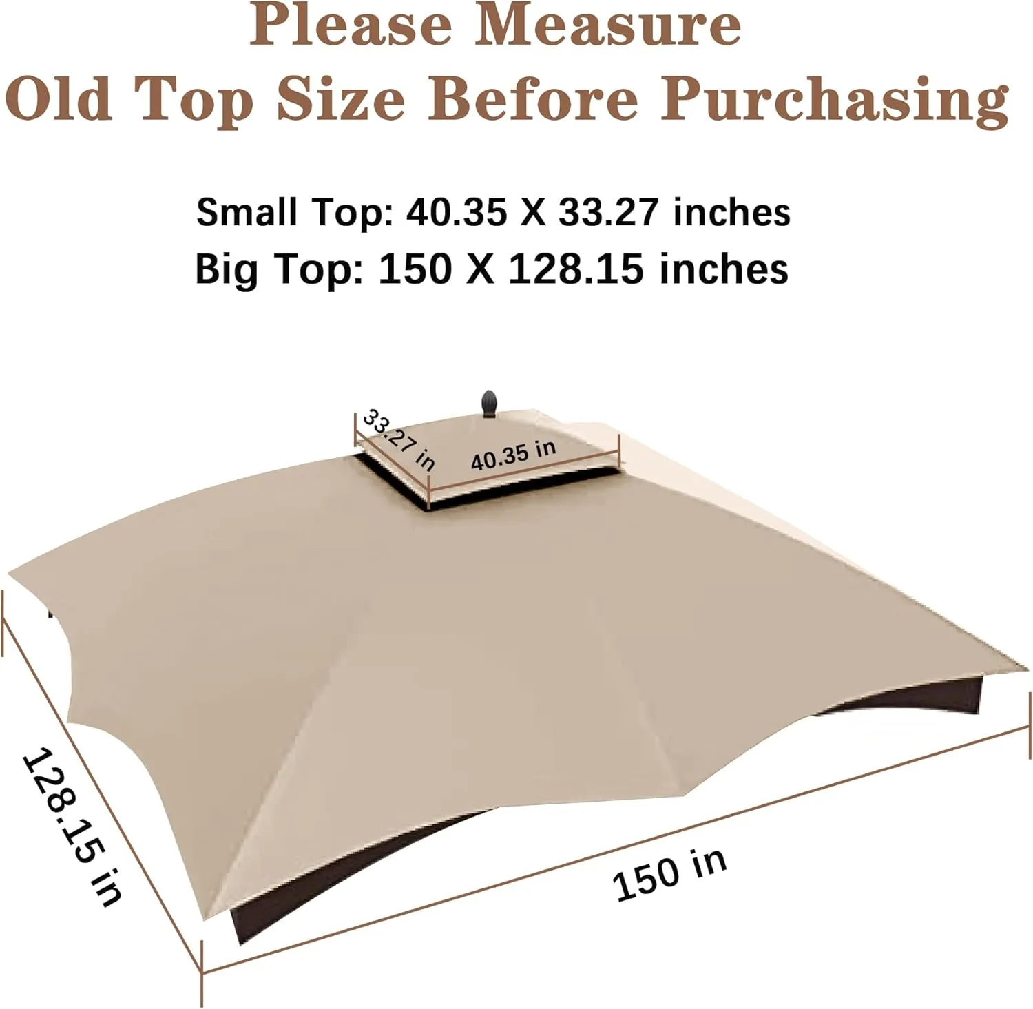 SCOCANOPY Light Beige Replacement Top for Lowe's Allen Roth 10X12 Gazebo Model #GF-12S004B-1/#GF-12S004BTO/#TPGAZ17-002C