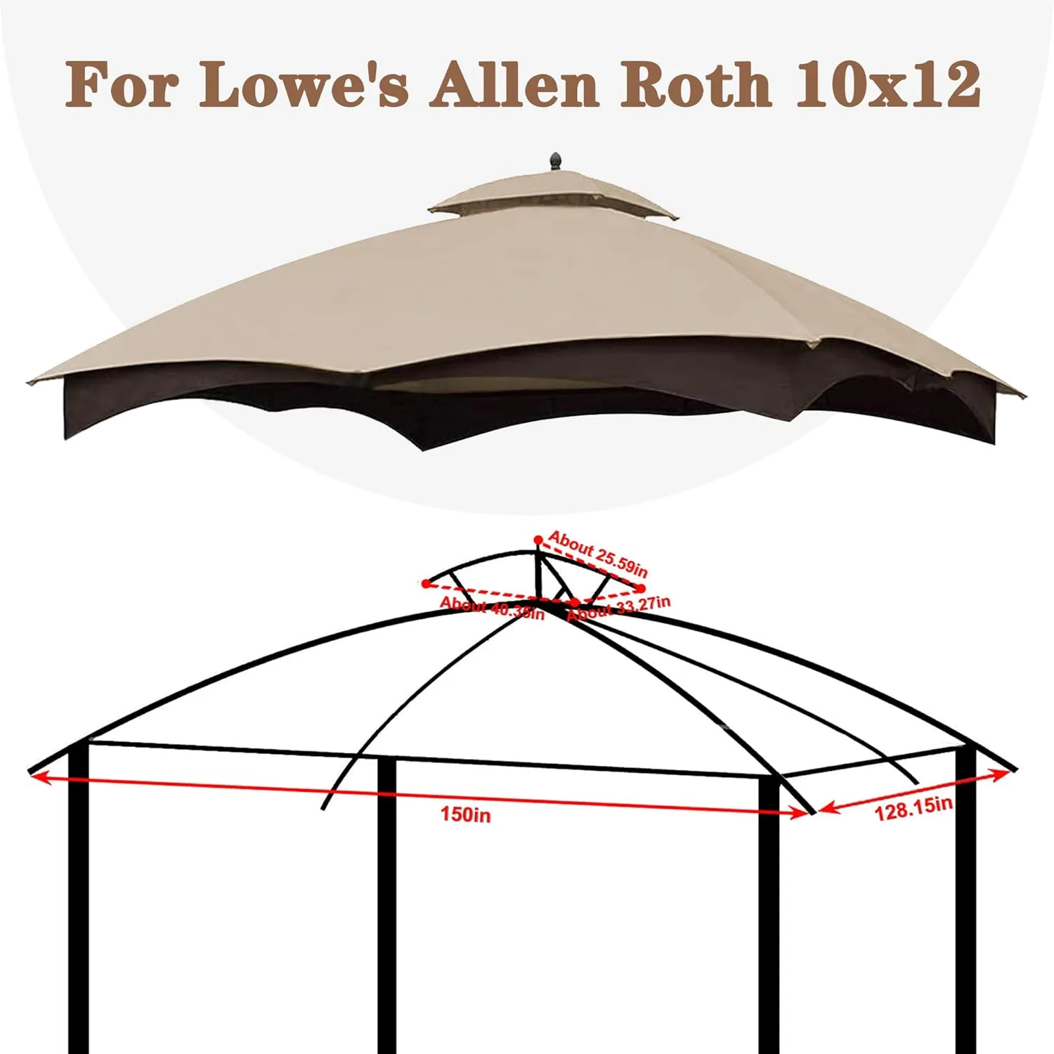 SCOCANOPY Light Beige Replacement Top for Lowe's Allen Roth 10X12 Gazebo Model #GF-12S004B-1/#GF-12S004BTO/#TPGAZ17-002C