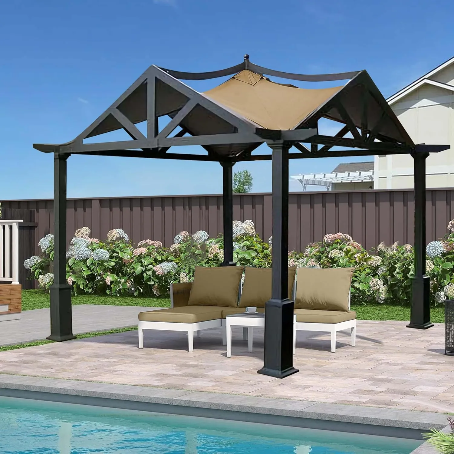 SCOCANOPY Replacement Top Fit for Lowe's Allen Roth 10X10 Ft Gazebo Model #GF-12S039B / GF-9A037X,(Beige)