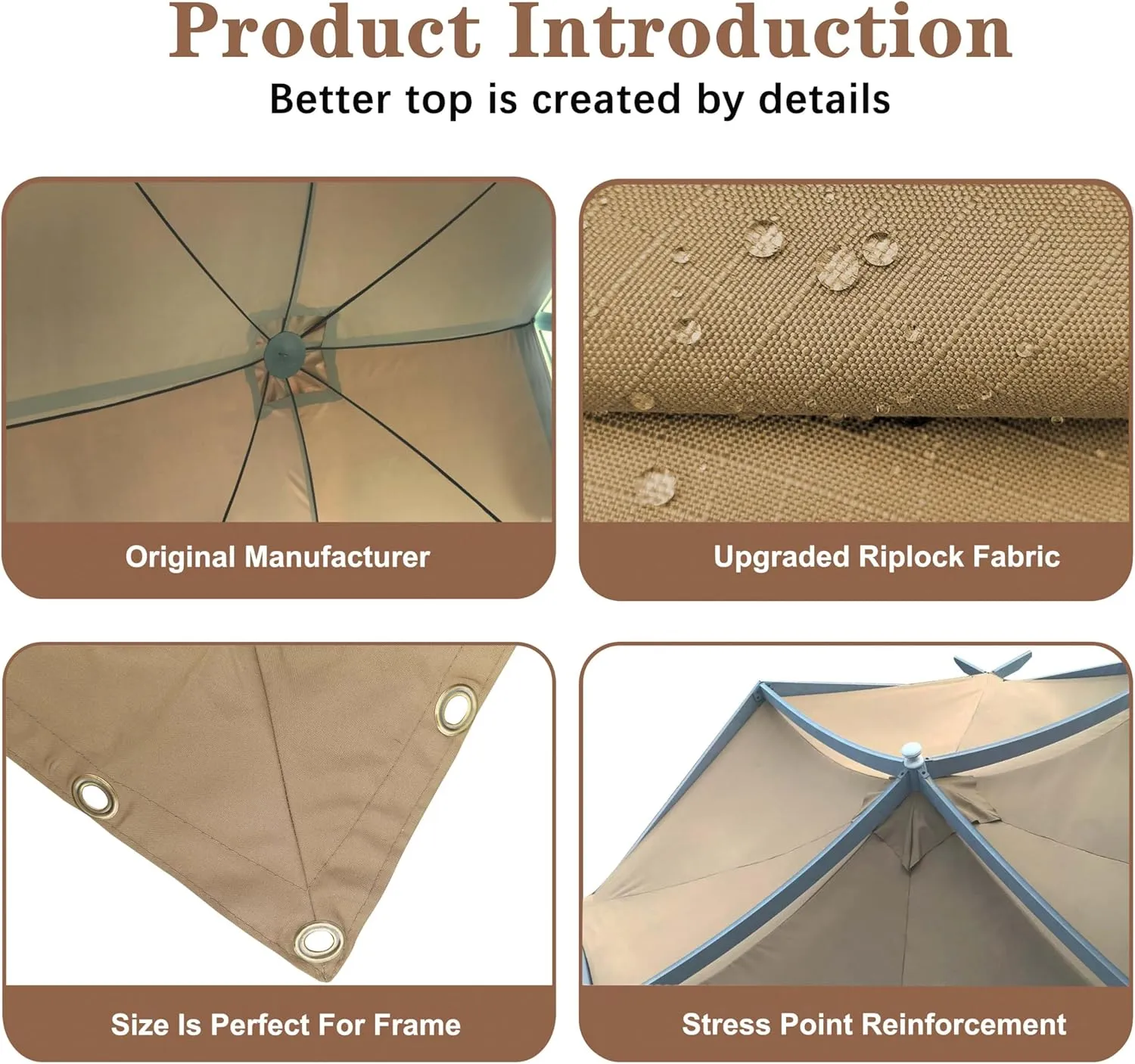 SCOCANOPY Replacement Top Fit for Lowe's Allen Roth 10X10 Ft Gazebo Model #GF-12S039B / GF-9A037X,(Beige)