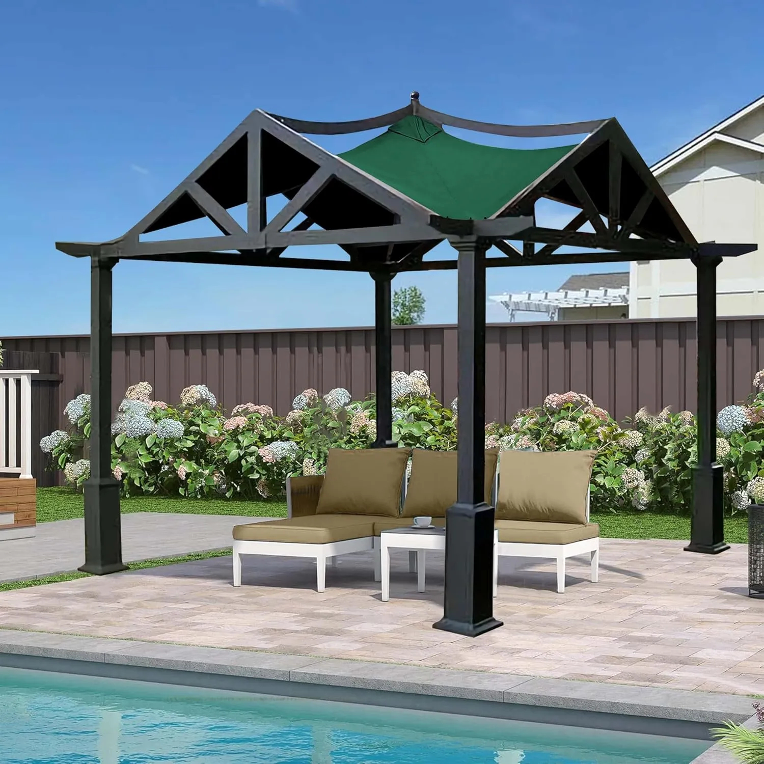 SCOCANOPY Replacement Top Fit for Lowe's Allen Roth 10X10 Ft Gazebo Model #GF-12S039B / GF-9A037X,(Forest Green)
