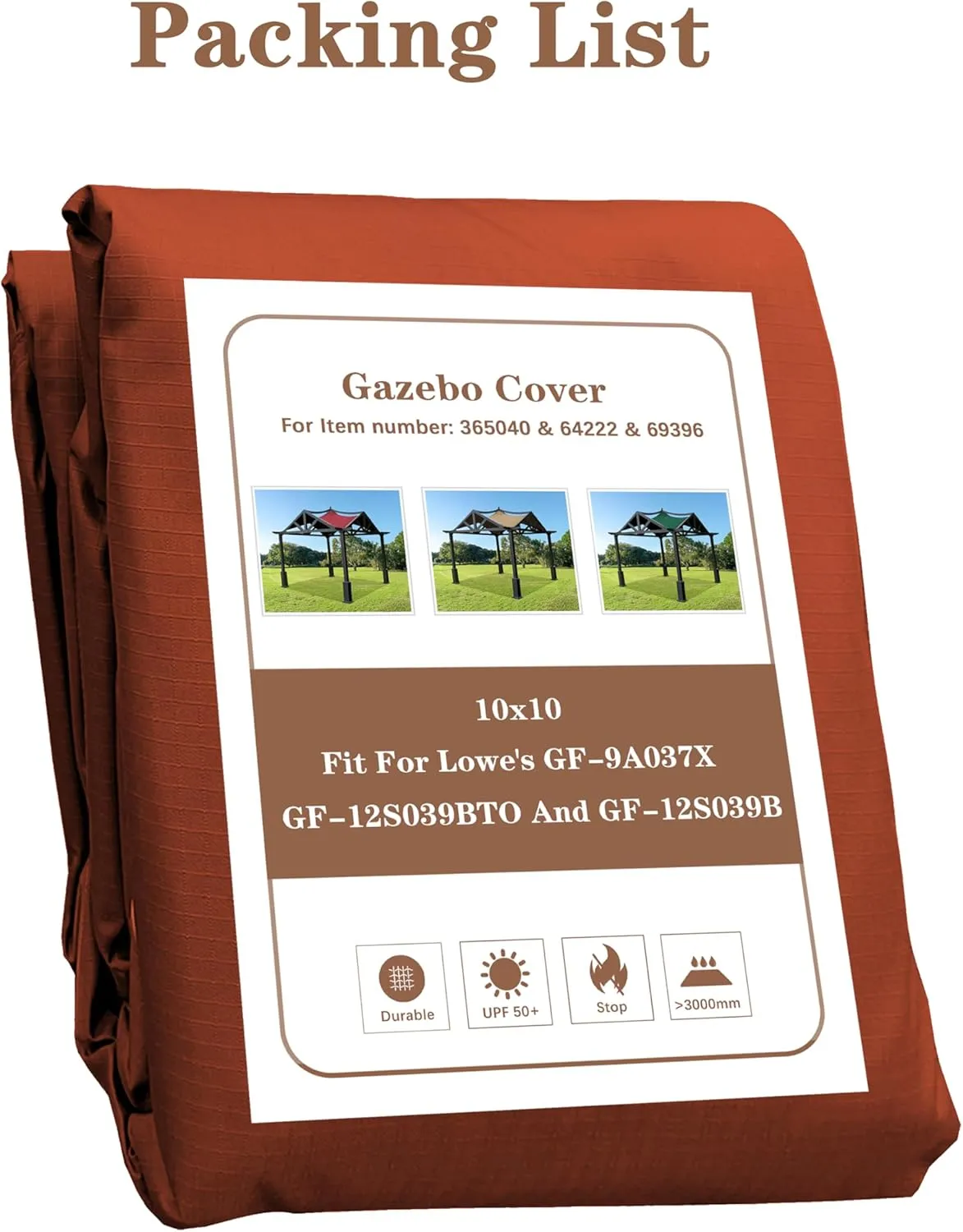 SCOCANOPY Replacement Top Fit for Lowe's Allen Roth 10X10 Ft Gazebo Model #GF-12S039B / GF-9A037X,(Rust Red)