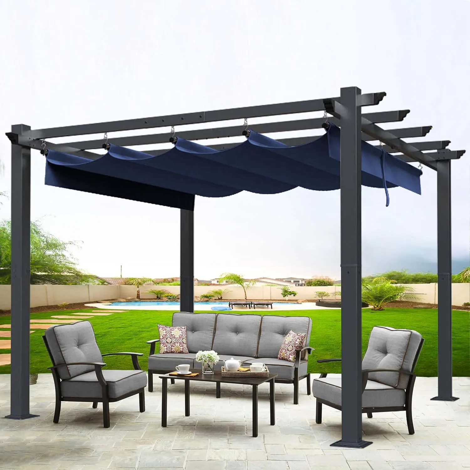 SCOCANOPY Ripstop Replacement Cover Fit for Home Depot Hampton Bay Pergola # GFM00467F,GFM00469A,(Navy Blue)