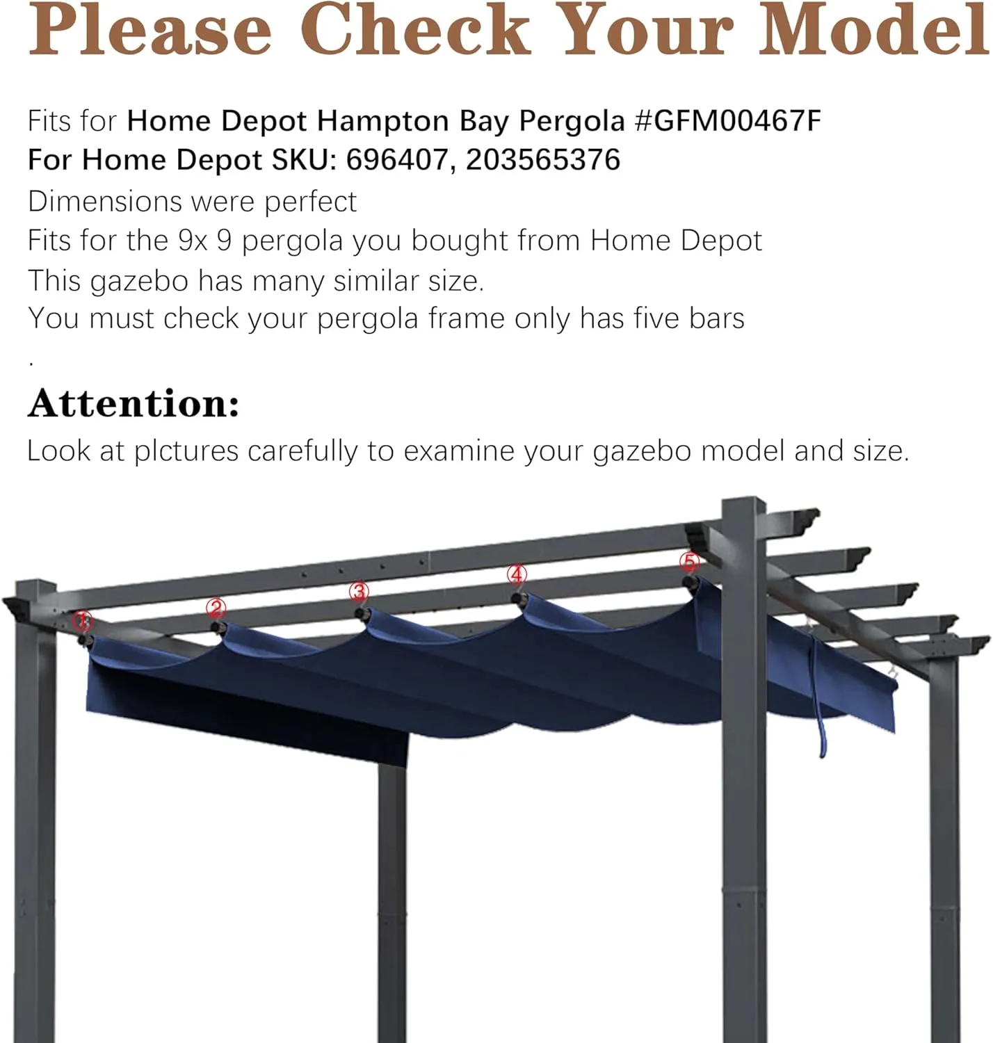 SCOCANOPY Ripstop Replacement Cover Fit for Home Depot Hampton Bay Pergola # GFM00467F,GFM00469A,(Navy Blue)