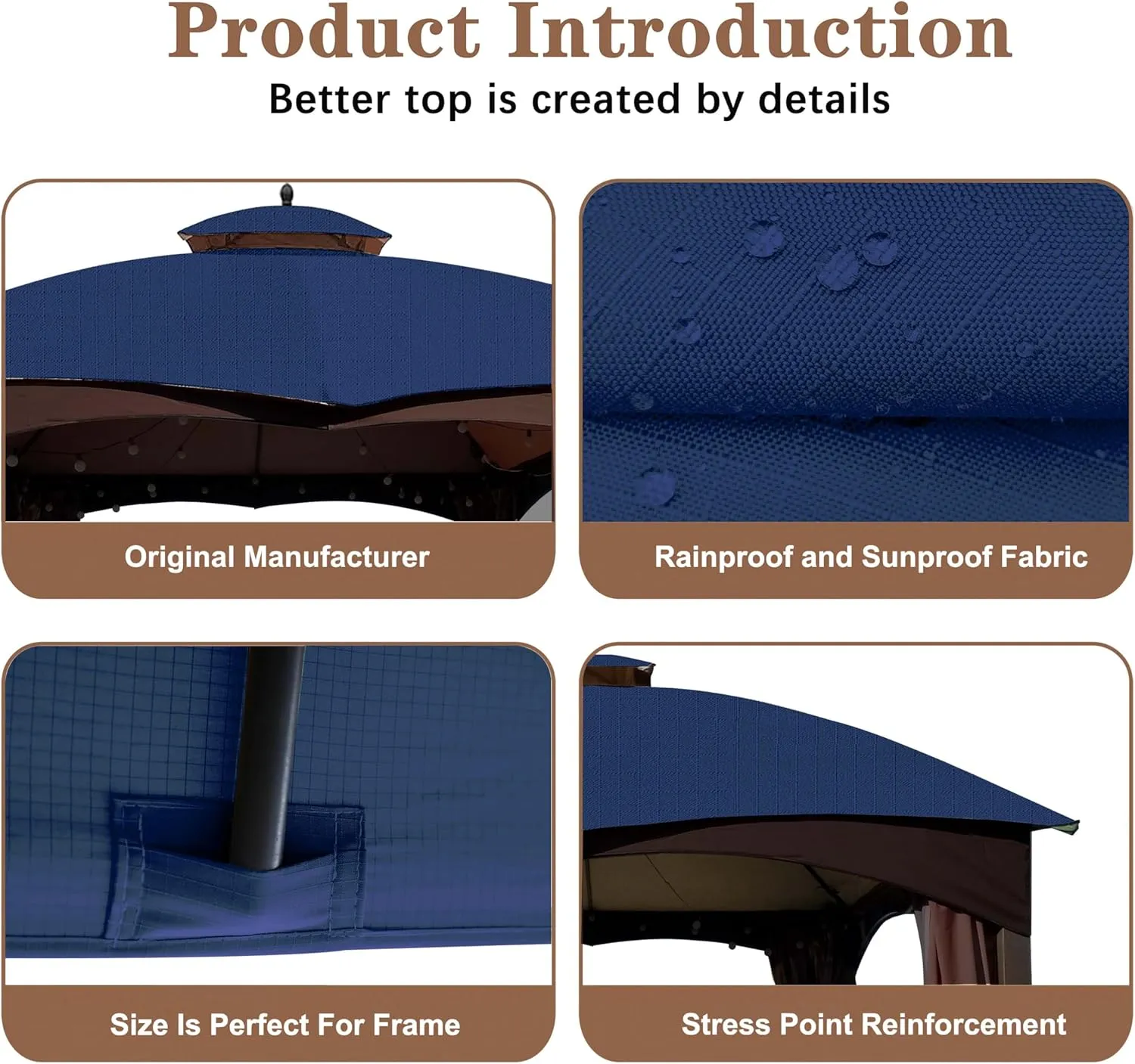 SCOCANOPY Ripstop Replacement Top for Lowe's Allen Roth 10X12 Gazebo Model #GF-12S004B-1/ GF-12S004BTO/TPGAZ17-002C，(Navy Blue)
