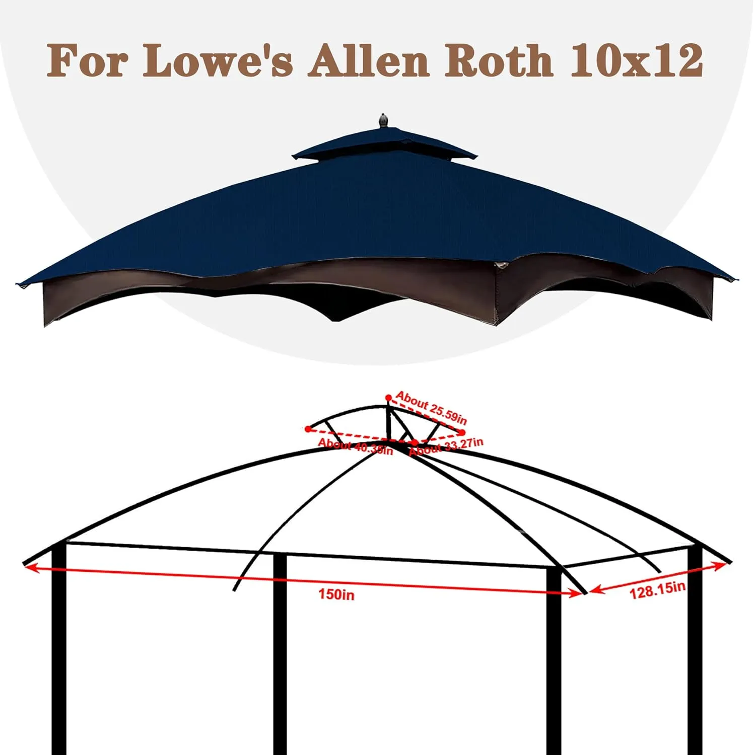 SCOCANOPY Ripstop Replacement Top for Lowe's Allen Roth 10X12 Gazebo Model #GF-12S004B-1/ GF-12S004BTO/TPGAZ17-002C，(Navy Blue)
