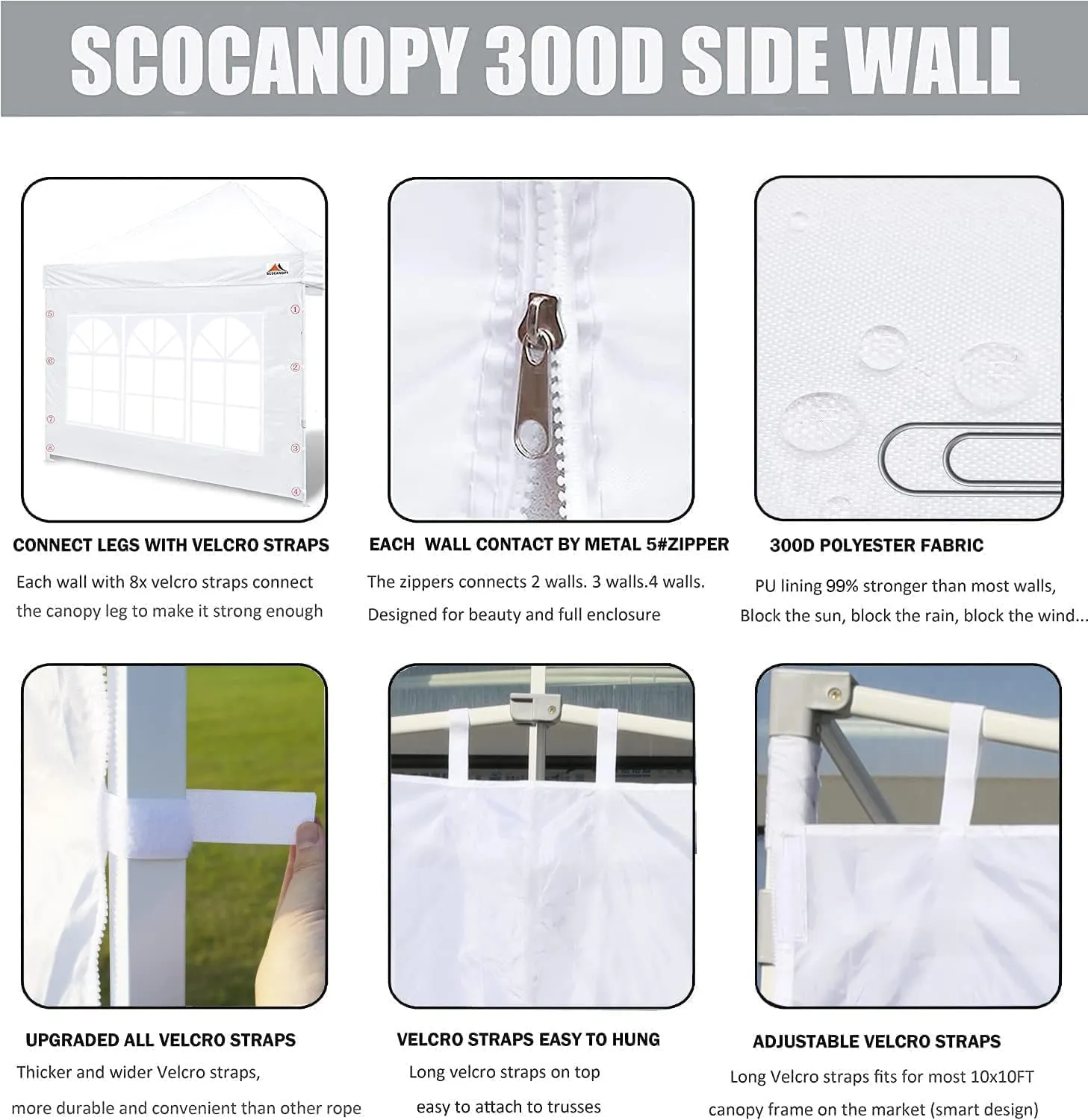 SCOCANOPY Sidewall for 10x10 Canopy Frame, 2 Pieces Sunwalls Only, Grey