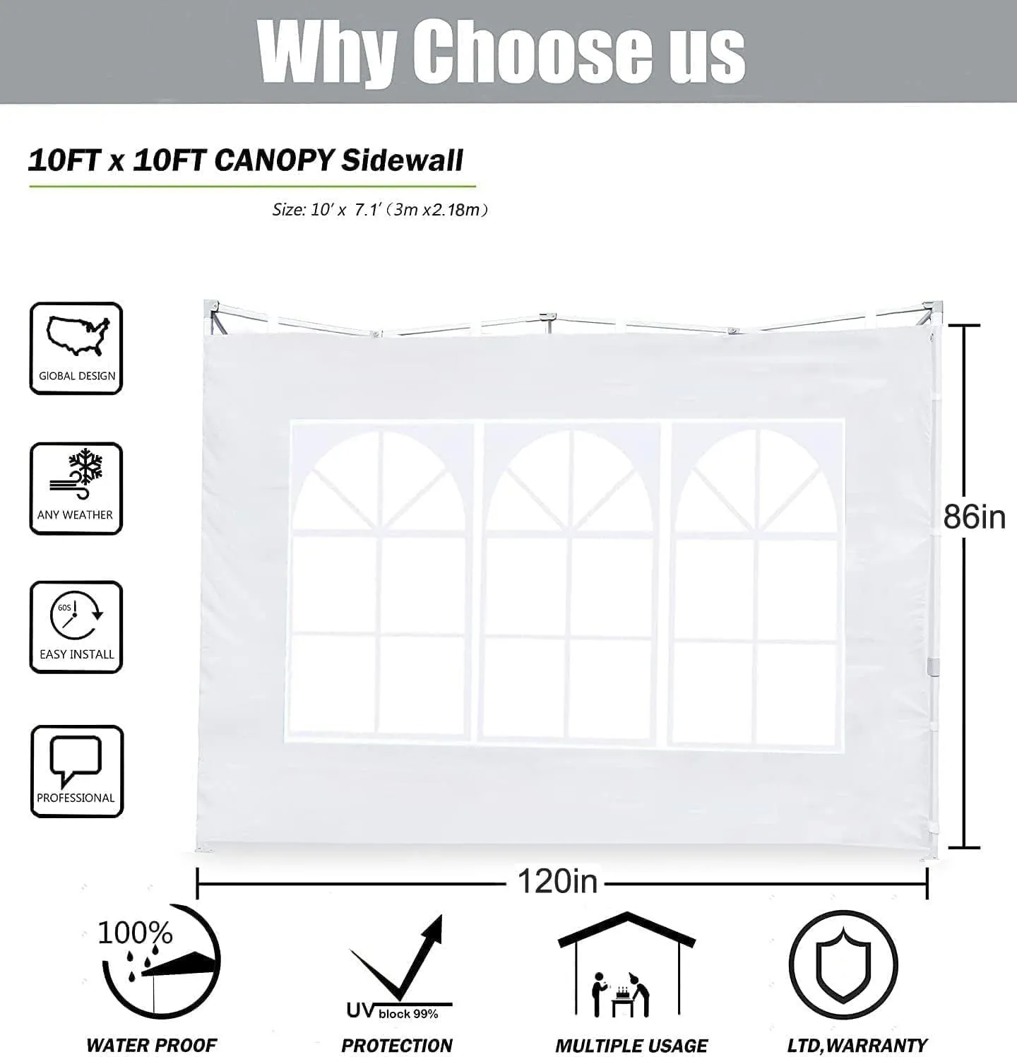 SCOCANOPY Sidewall for 10x10 Canopy Frame, 2 Pieces Sunwalls Only, Grey